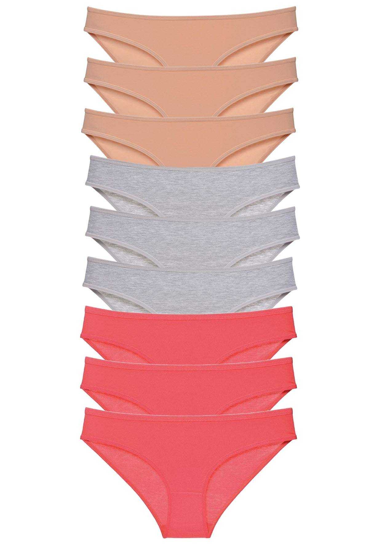 Picture of 9 adet Süper Eko Set Likralı Kadın Slip Külot Ten Gri Fuşya