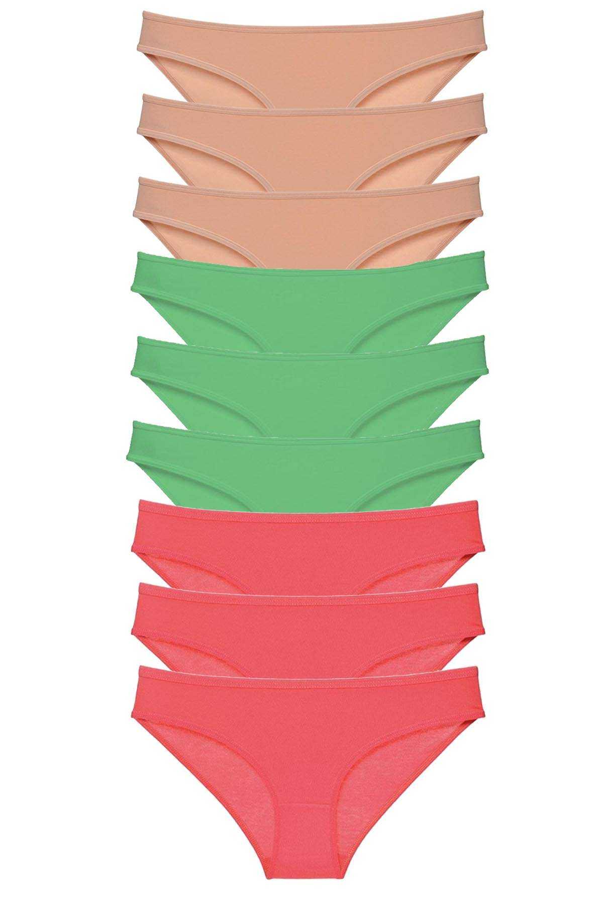 Picture of 9 adet Süper Eko Set Likralı Kadın Slip Külot Ten Yeşil Fuşya