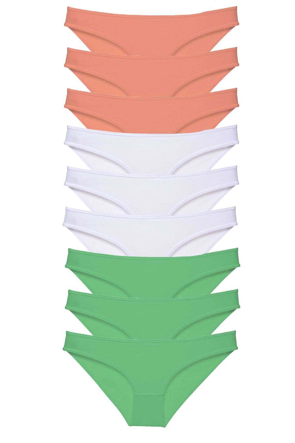 Picture of 9 adet Süper Eko Set Likralı Kadın Slip Külot Pudra Beyaz Yeşil