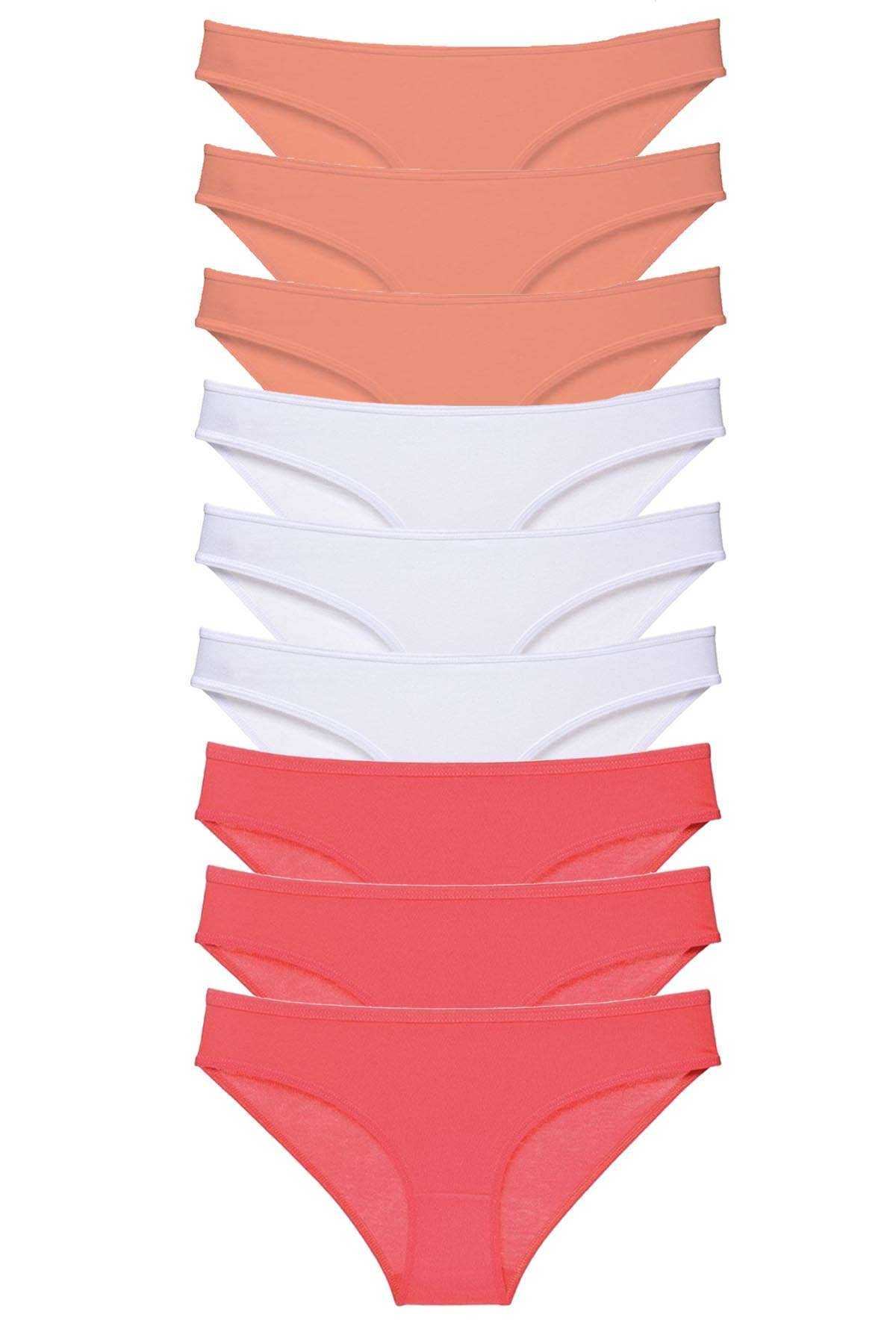 Picture of 9 adet Süper Eko Set Likralı Kadın Slip Külot Pudra Beyaz Fuşya