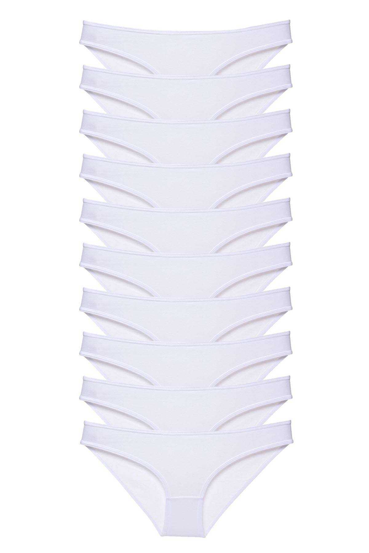 10 adet Süper Eko Set Likralı Kadın Slip Külot Beyaz resmi