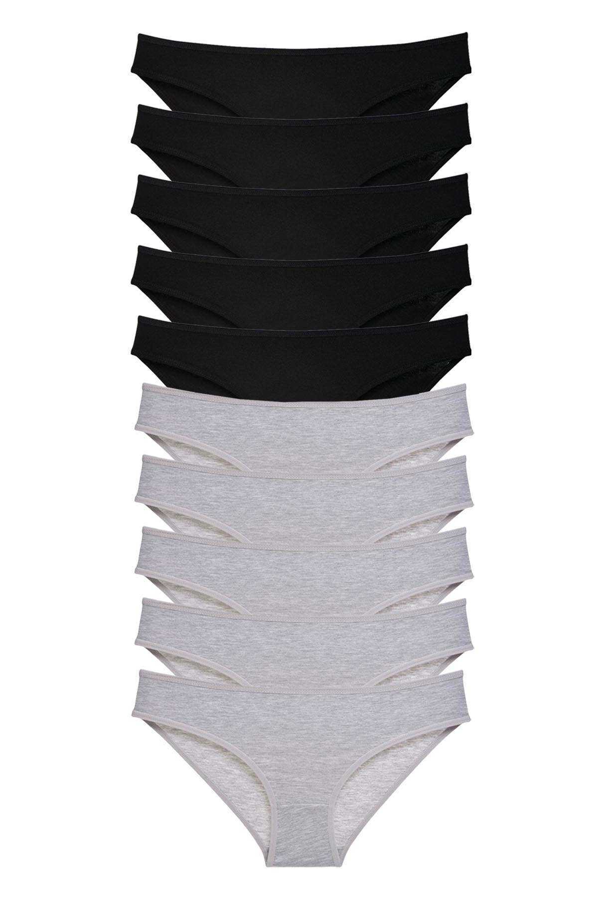 10 adet Süper Eko Set Likralı Kadın Slip Külot Siyah Gri resmi