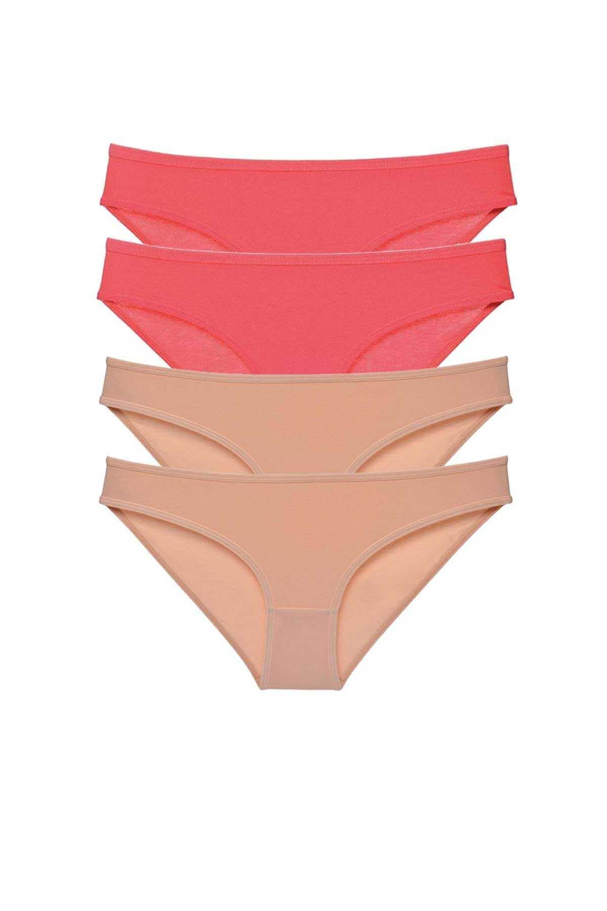 4 adet Süper Eko Set Likralı Kadın Slip Külot Fuşya Ten resmi