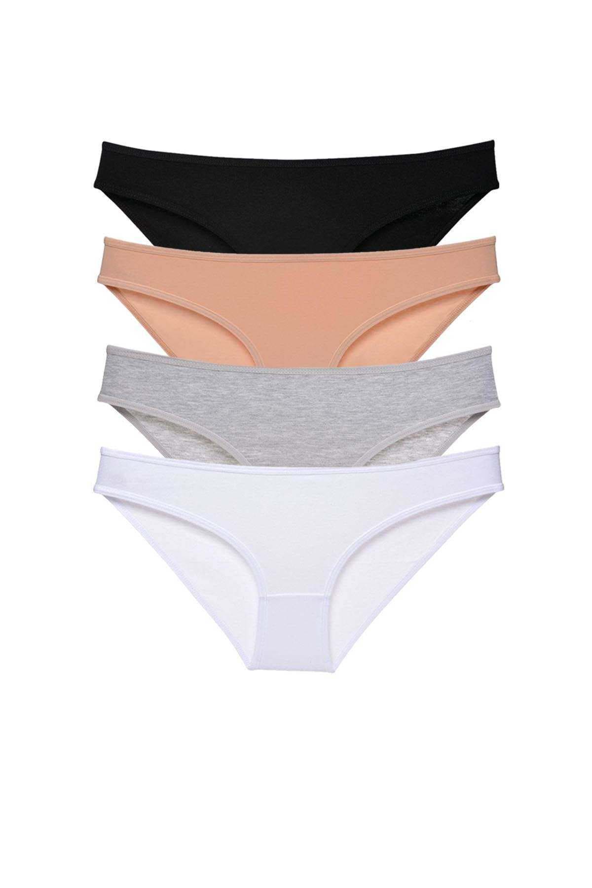 4 adet Süper Eko Set Likralı Kadın Slip Külot Siyah Ten Gri Beyaz resmi