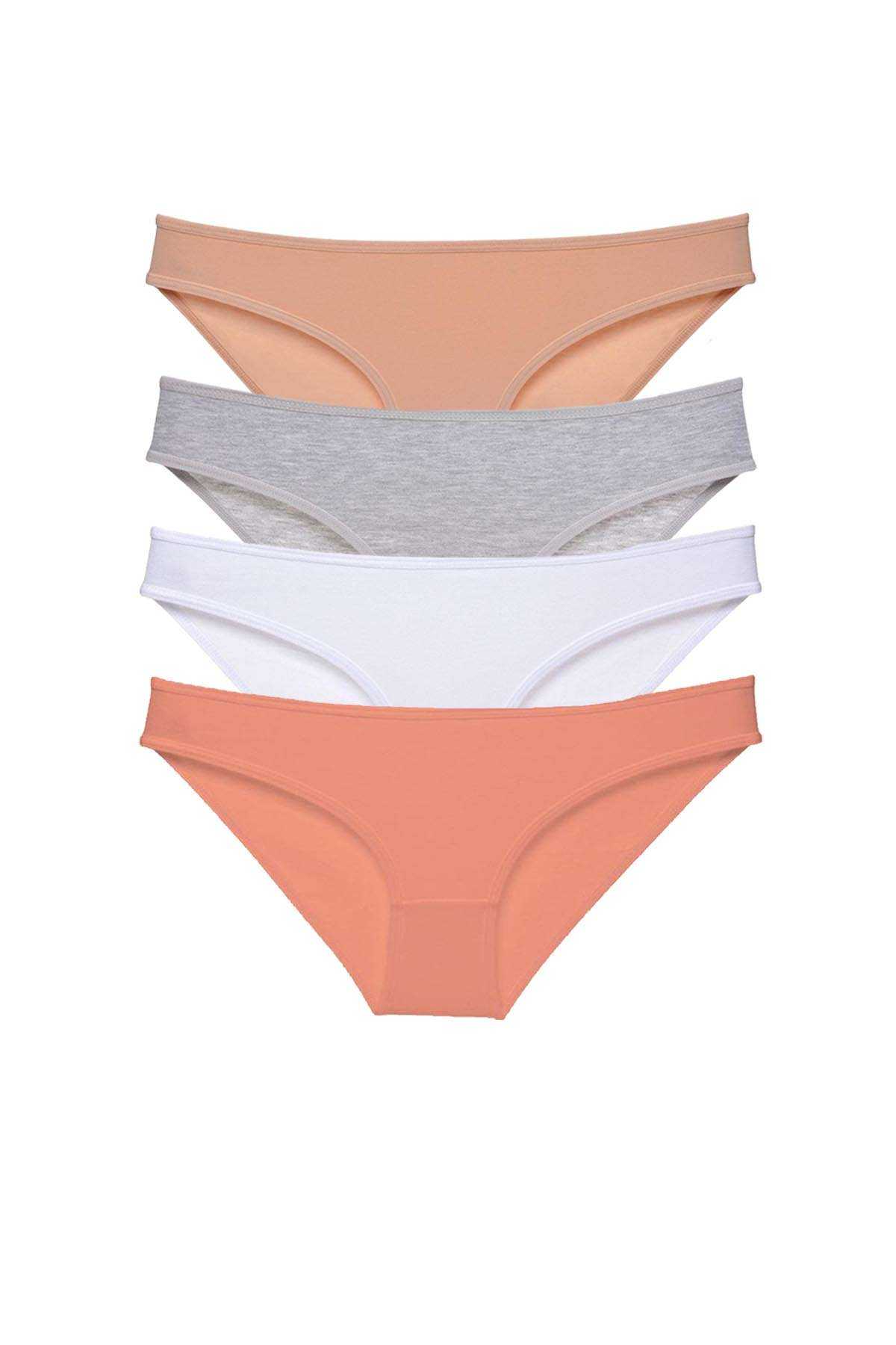 Picture of 4 adet Süper Eko Set Likralı Kadın Slip Külot Ten Gri Beyaz Pudra