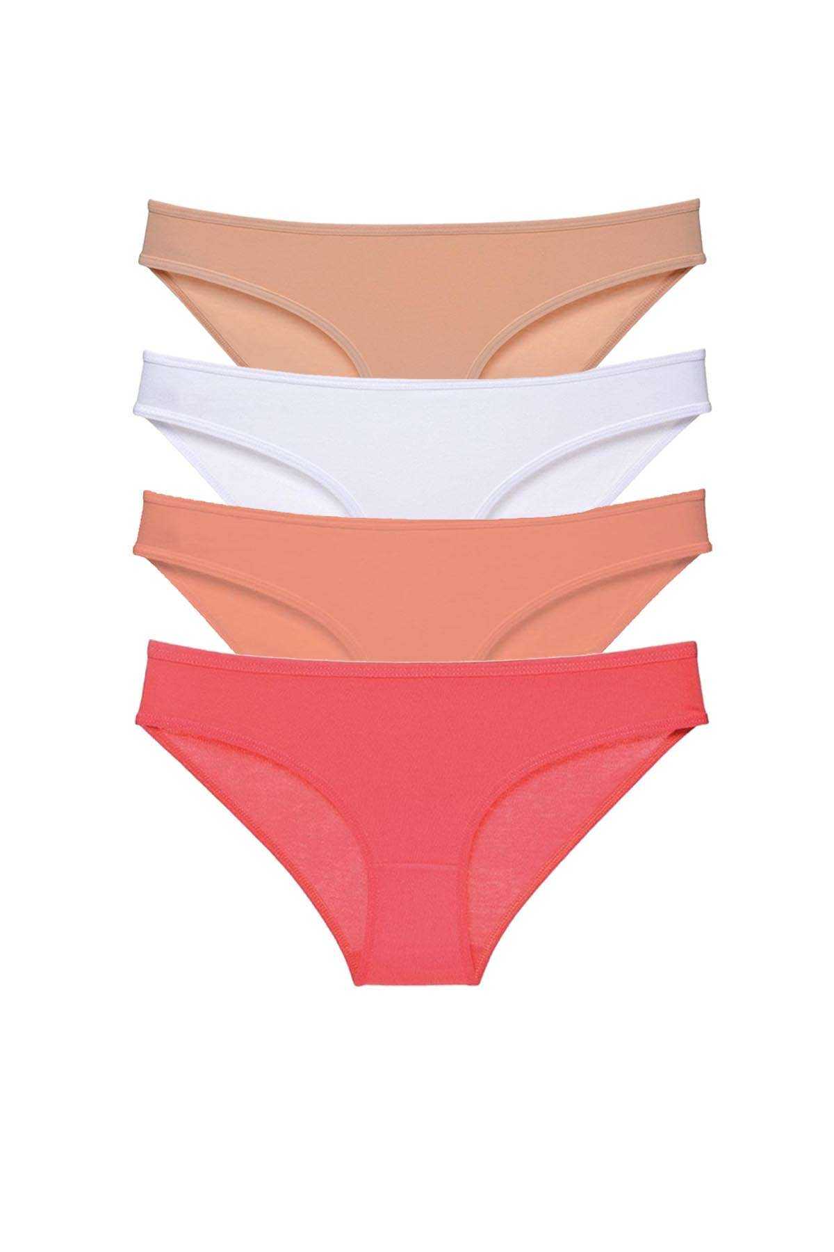 Picture of 4 adet Süper Eko Set Likralı Kadın Slip Külot Ten Beyaz Pudra Fuşya