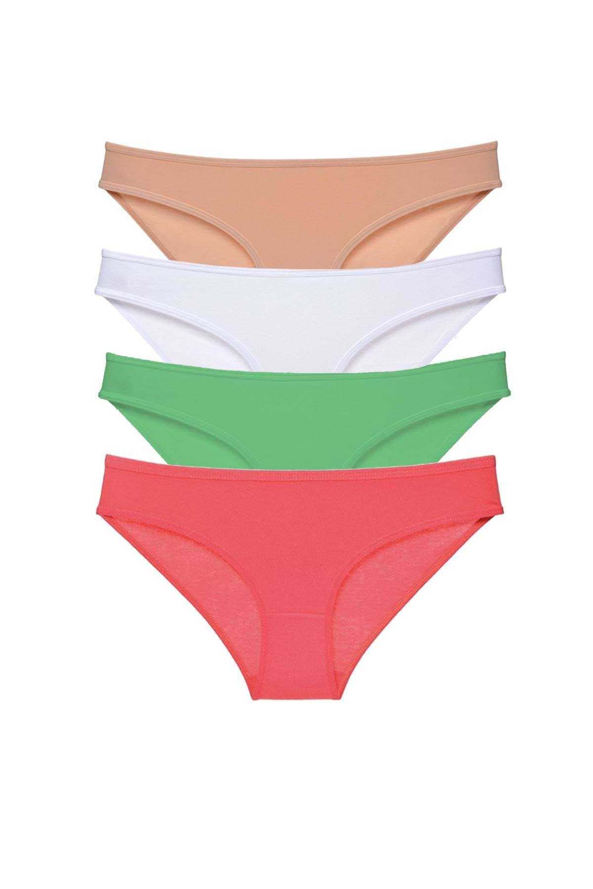 Picture of 4 adet Süper Eko Set Likralı Kadın Slip Külot Ten Pudra Yeşil Fuşya