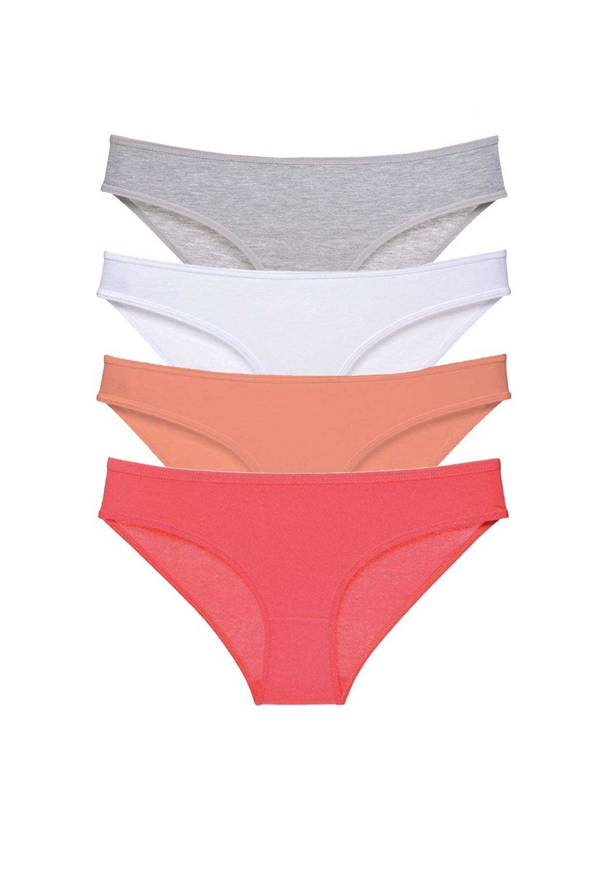 Picture of 4 adet Süper Eko Set Likralı Kadın Slip Külot Gri Beyaz Pudra Fuşya