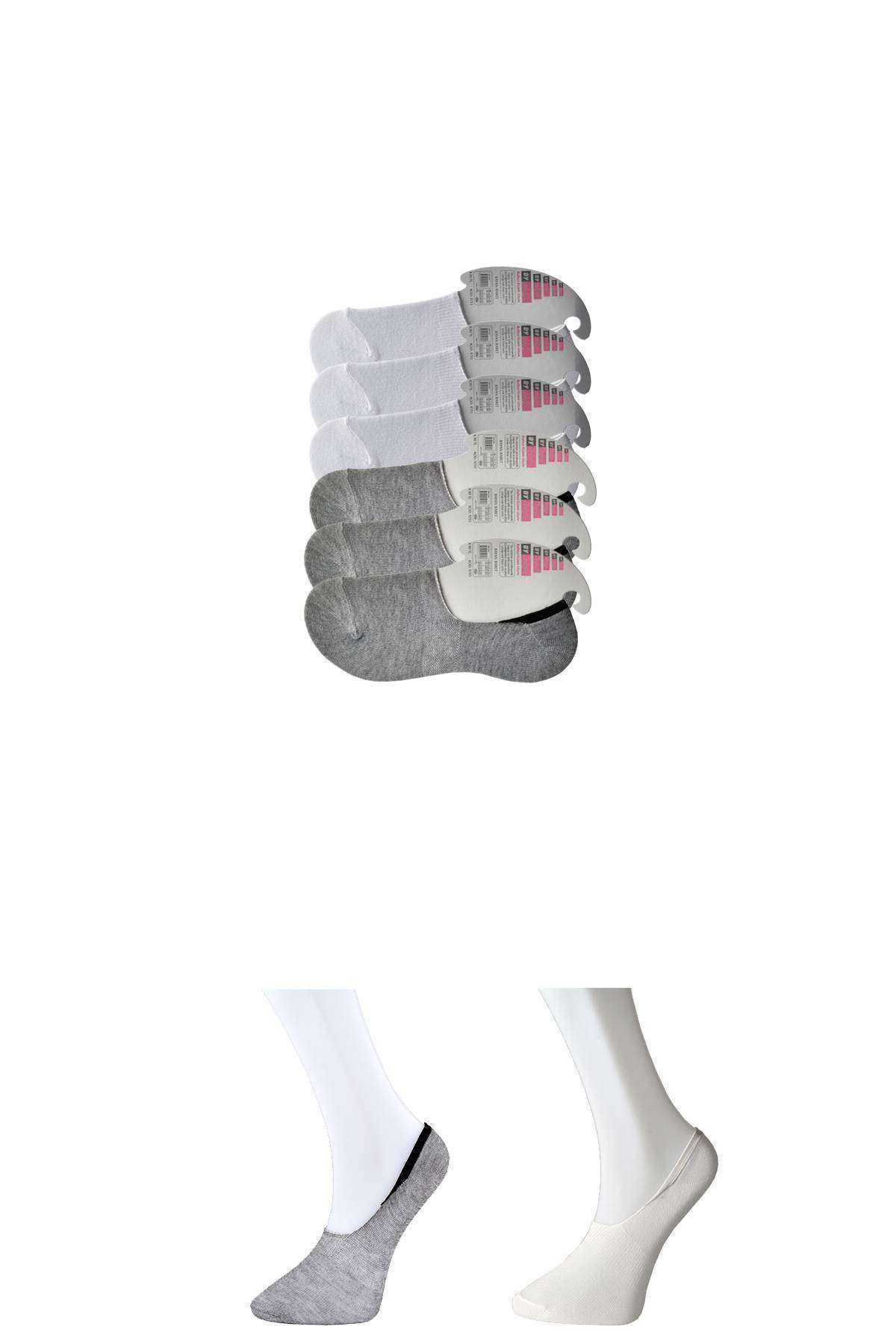 Gri ve Beyaz Kadın Babet Çorap 6 çift resmi