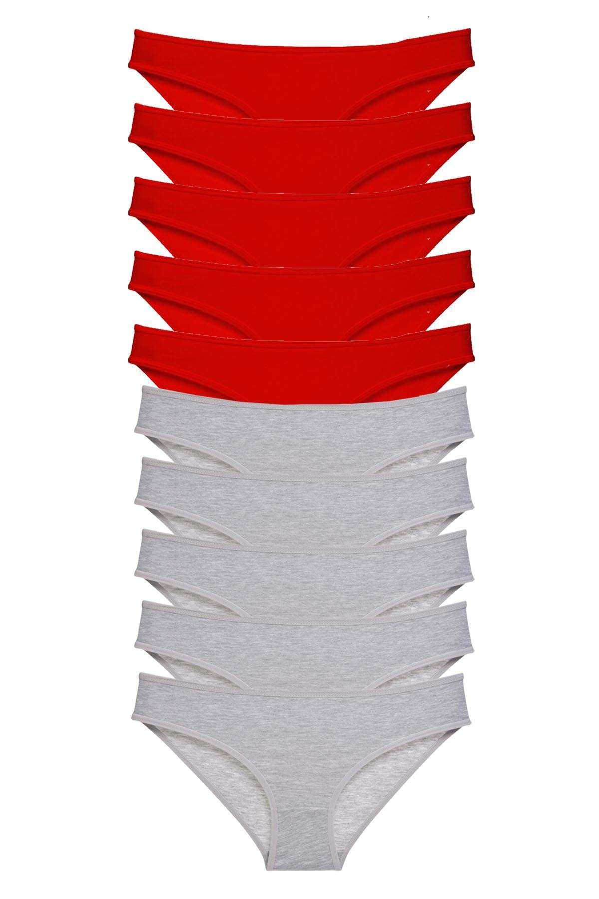 10 adet Süper Eko Set Likralı Kadın Slip Külot Kırmızı Gri resmi