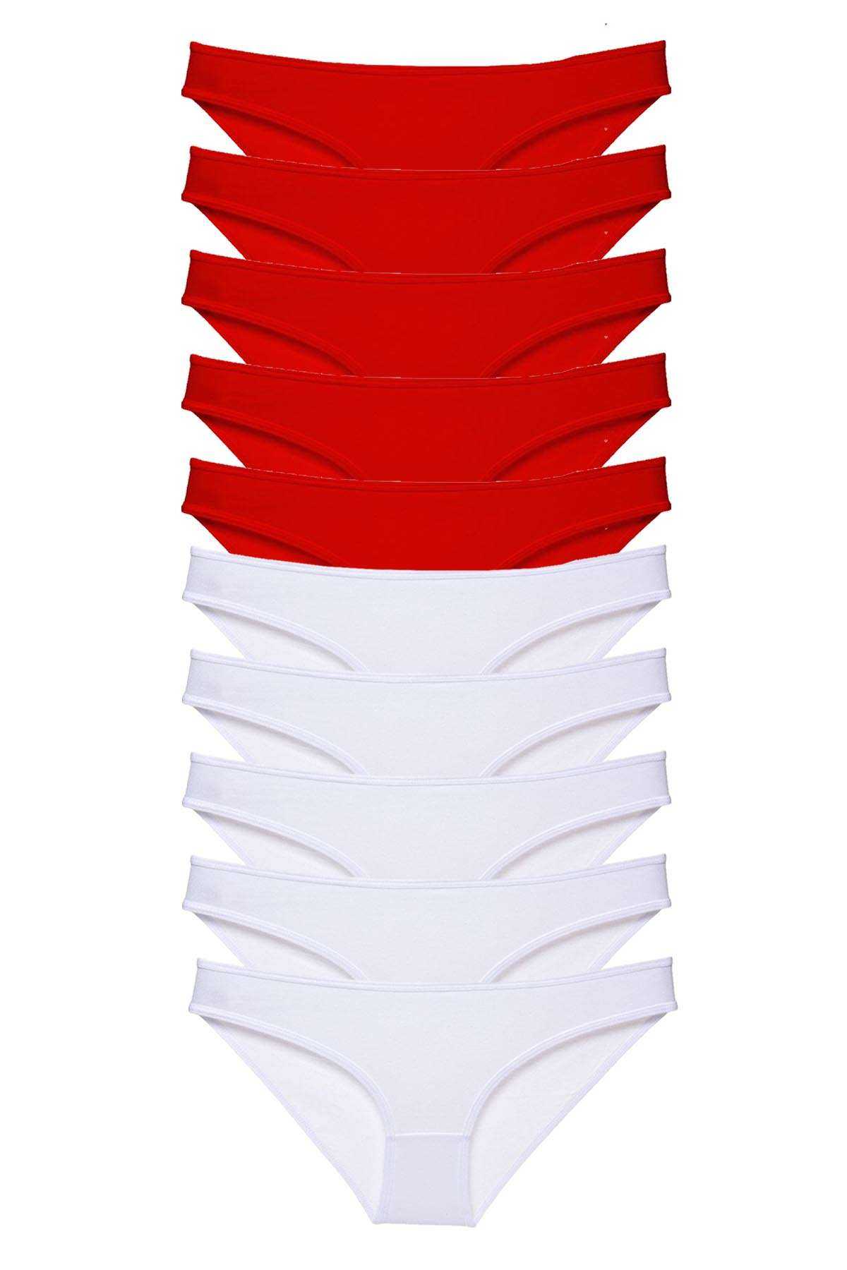 10 adet Süper Eko Set Likralı Kadın Slip Külot Kırmızı Beyaz resmi