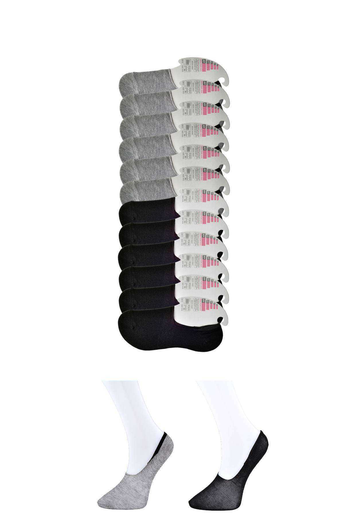 Siyah ve Gri Kadın Babet Çorap 12 çift resmi