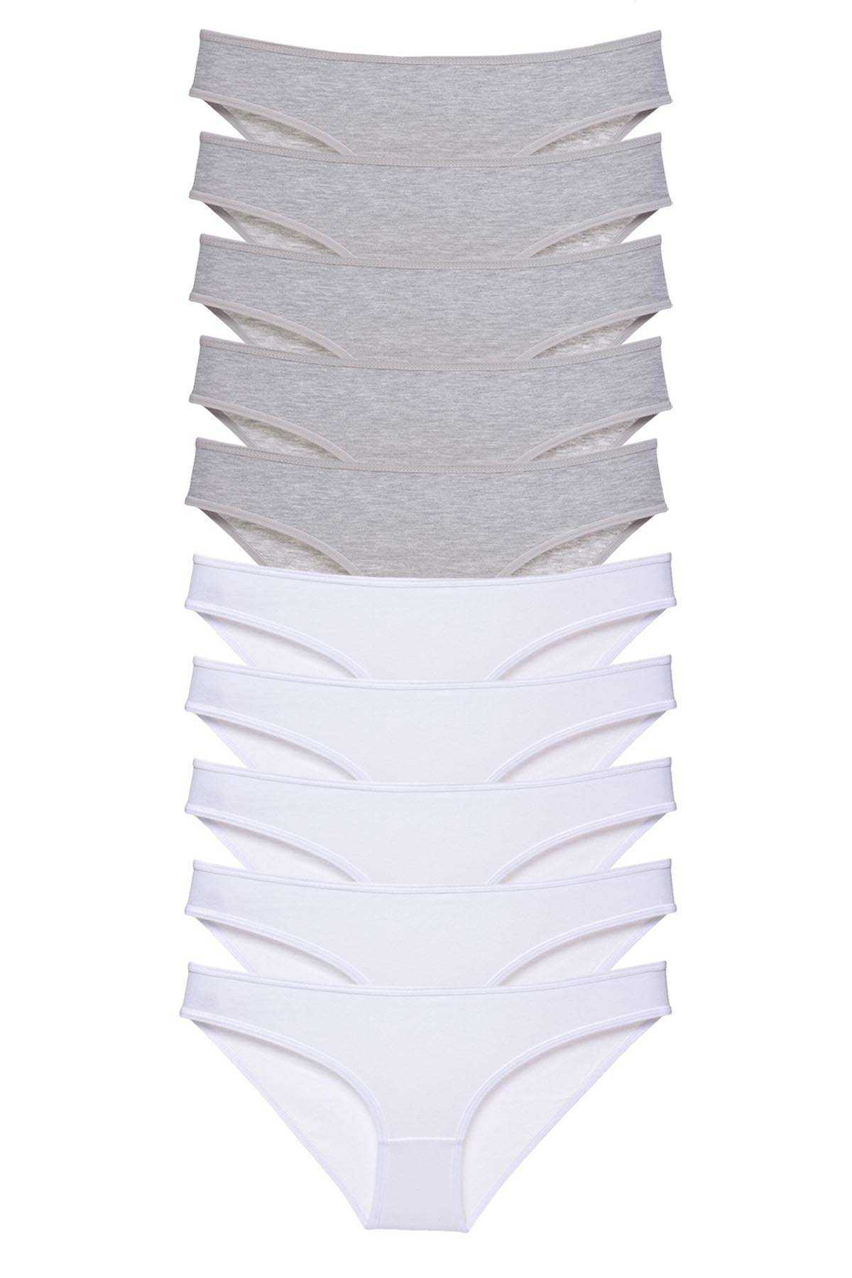 10 adet Süper Eko Set Likralı Kadın Slip Külot Gri Beyaz resmi