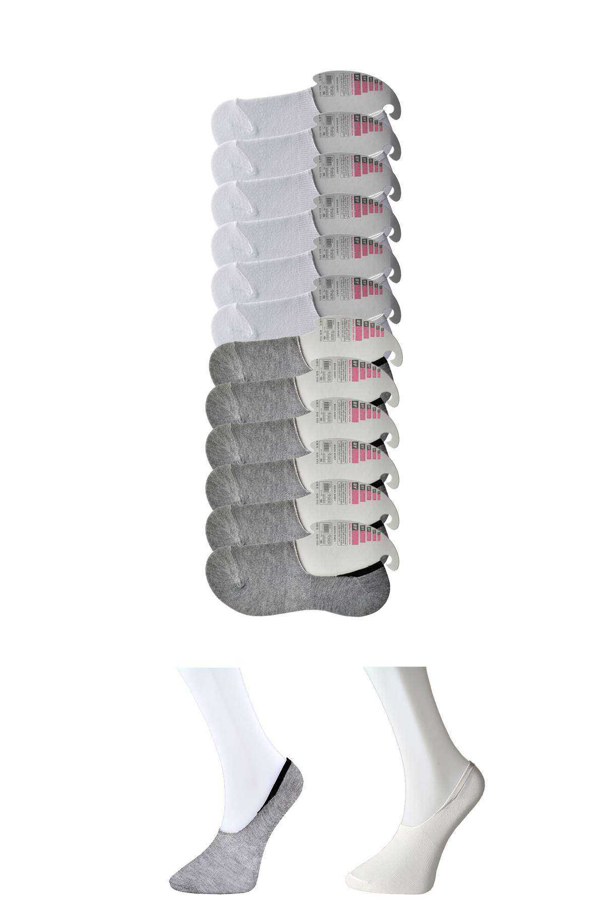 Gri ve Beyaz Kadın Babet Çorap 12 çift resmi