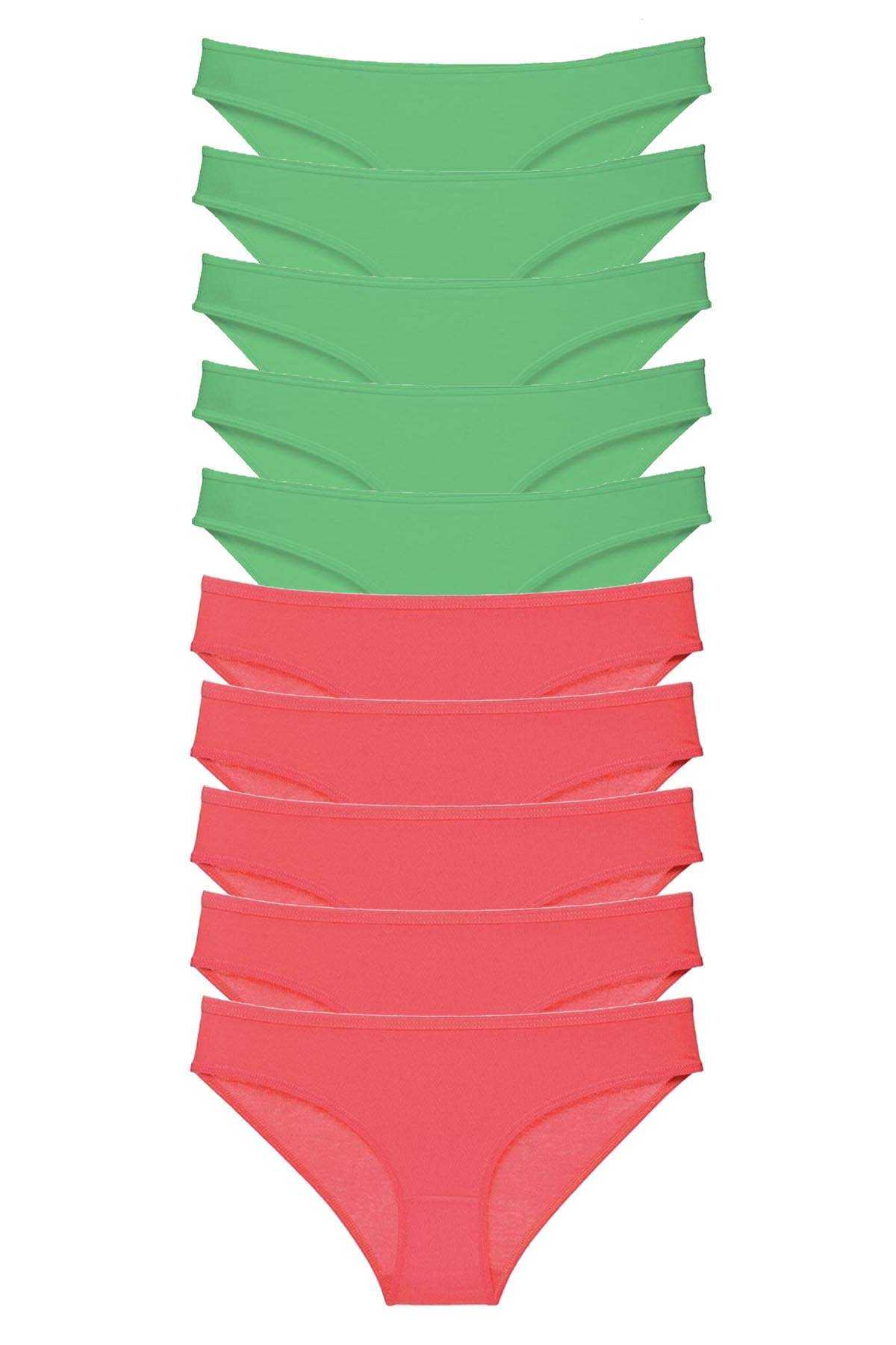 10 adet Eko Set Likralı Kadın Slip Külot Yeşil Fuşya resmi