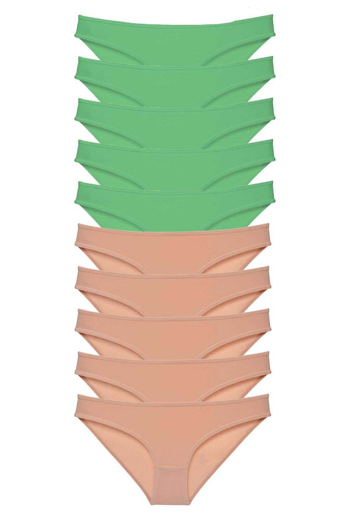 10 adet Süper Eko Set Likralı Kadın Slip Külot Yeşil Ten resmi