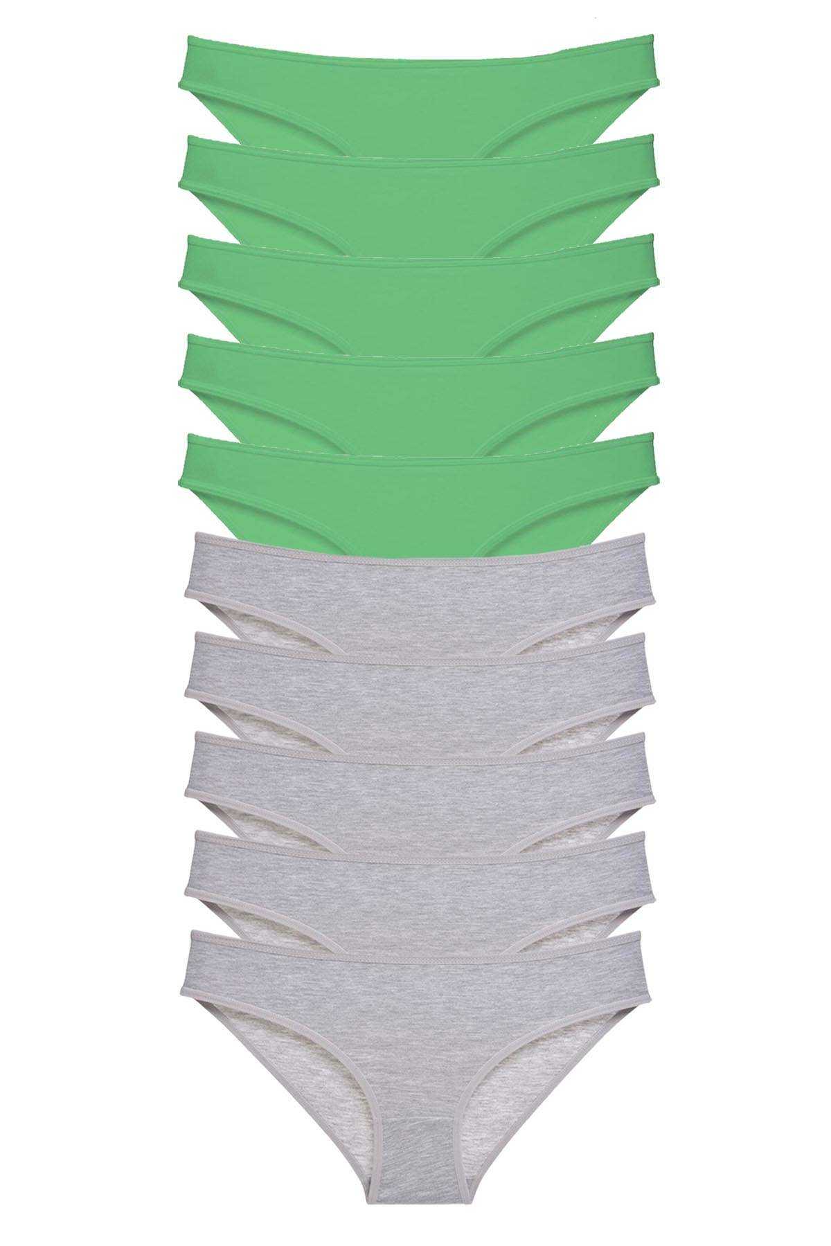 10 adet Süper Eko Set Likralı Kadın Slip Külot Yeşil Gri resmi