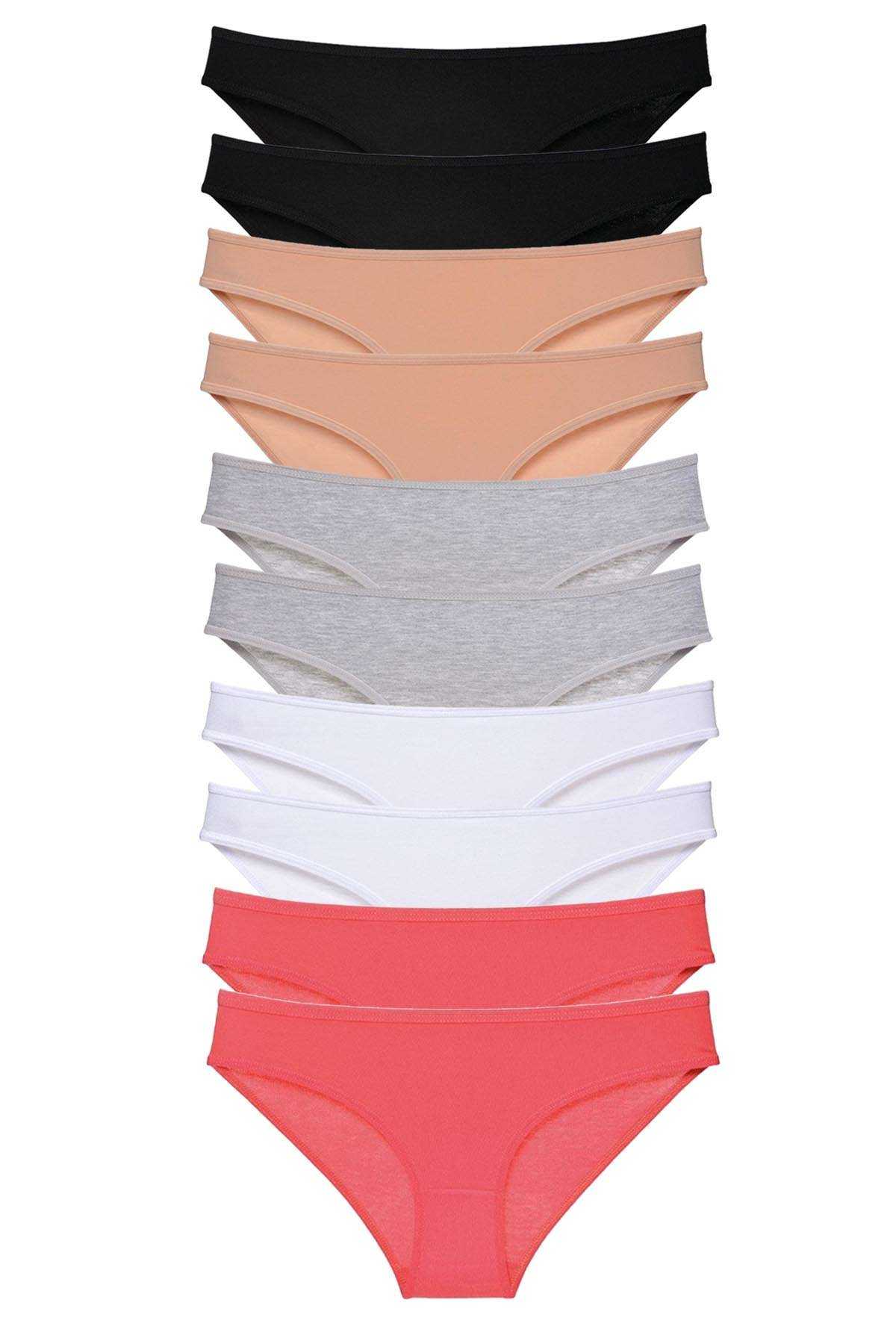 10 adet Süper Eko Set Likralı Kadın Slip Külot Siyah Ten Gri Beyaz Fuşya resmi