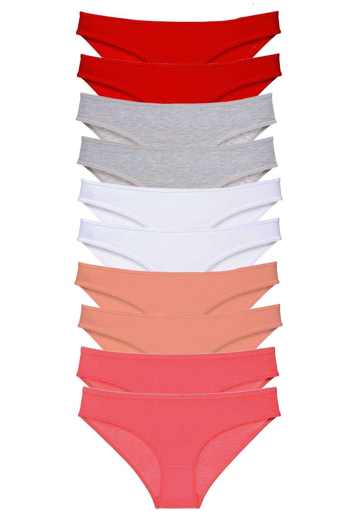 10 adet Süper Eko Set Likralı Kadın Slip Külot Kırmızı Gri Beyaz Pudra Fuşya resmi