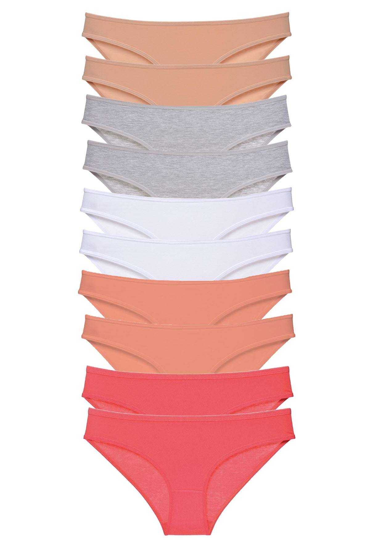 10 adet Süper Eko Set Likralı Kadın Slip Külot Ten Gri Beyaz Pudra Fuşya resmi