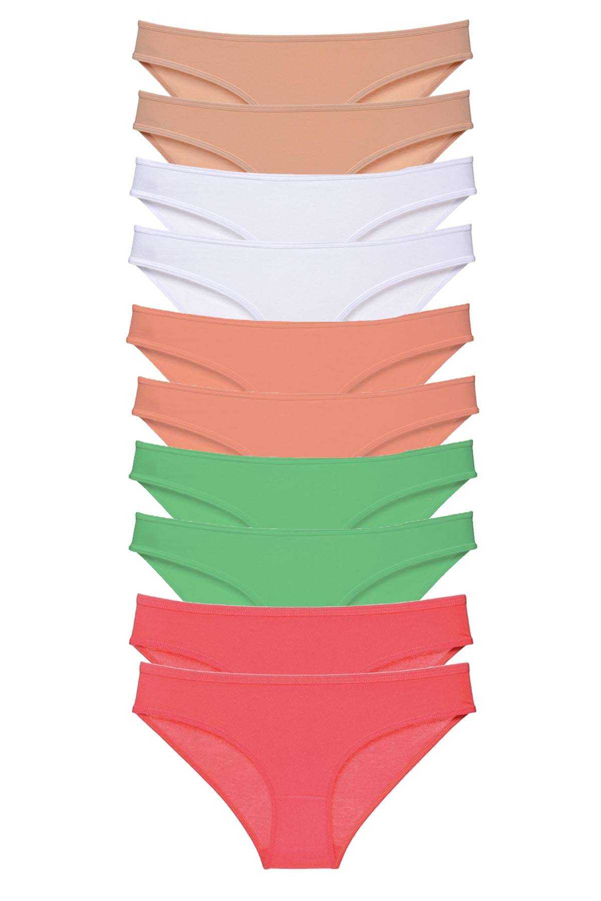 10 adet Süper Eko Set Likralı Kadın Slip Külot Ten Beyaz Pudra Yeşil Fuşya resmi