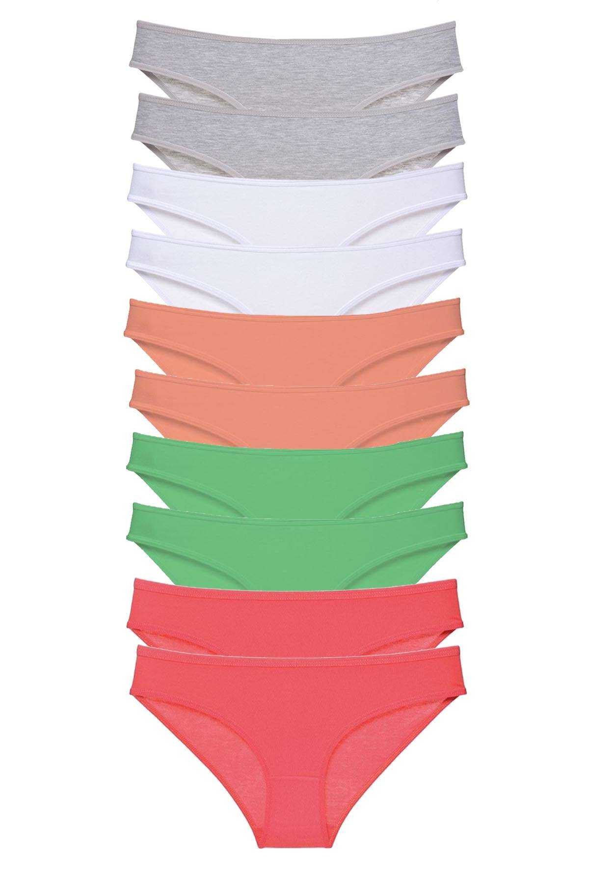 10 adet Süper Eko Set Likralı Kadın Slip Külot Gri Beyaz Pudra Yeşil Fuşya resmi