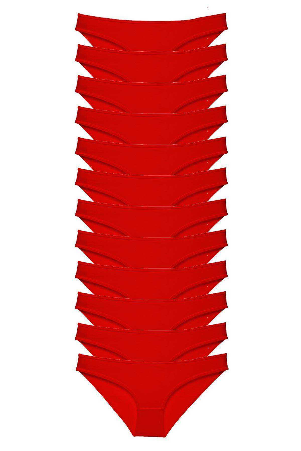 12 adet Süper Eko Set Likralı Kadın Slip Külot Kırmızı resmi