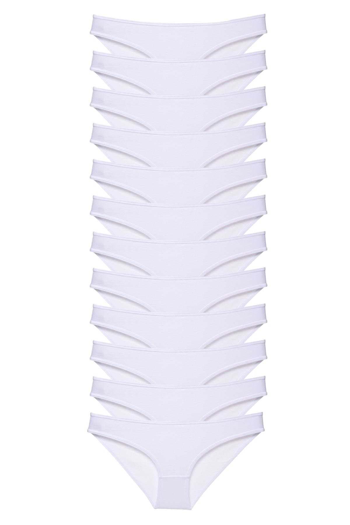 12 adet Süper Eko Set Likralı Kadın Slip Külot Beyaz resmi