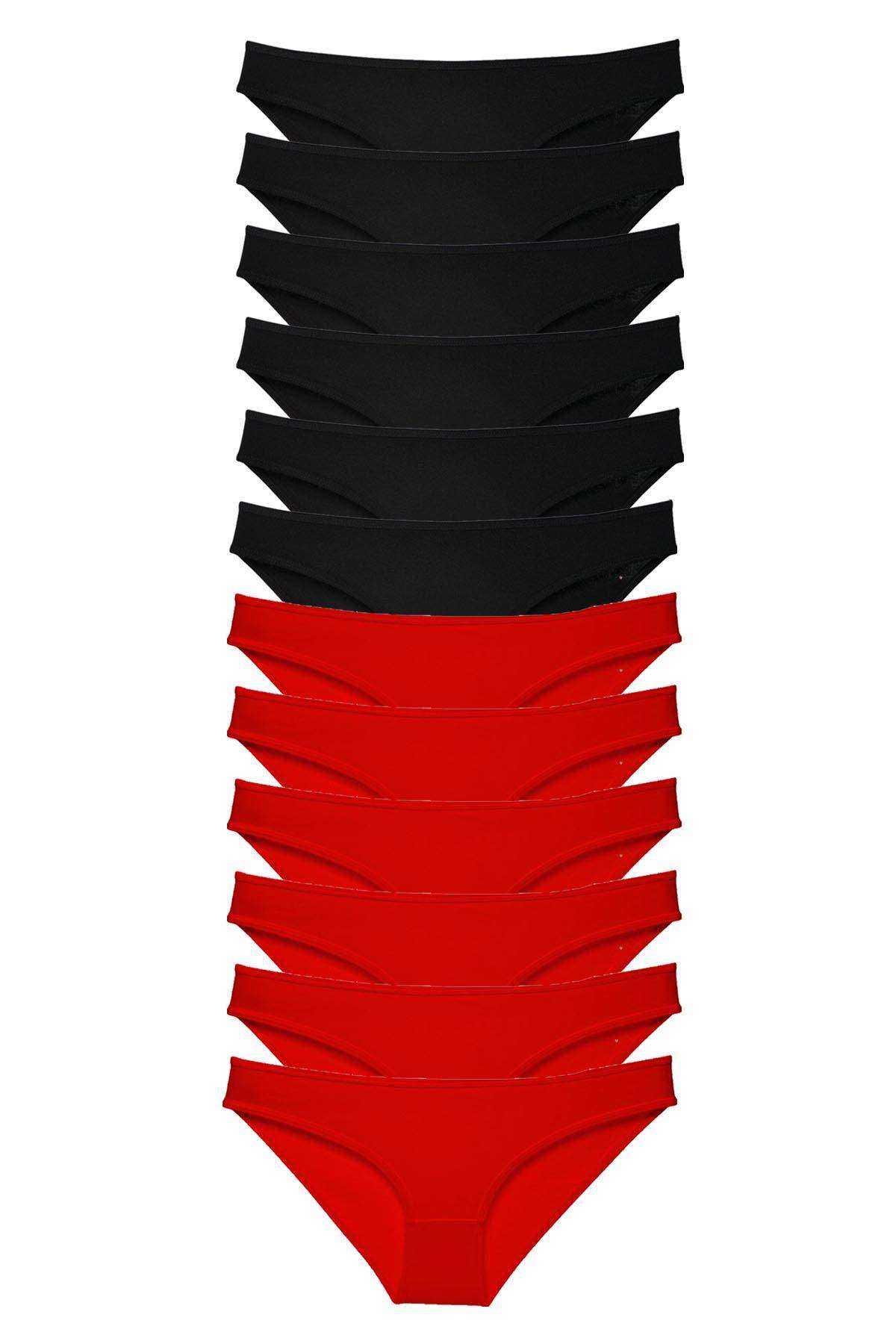 12 adet Süper Eko Set Likralı Kadın Slip Külot Siyah Kırmızı resmi