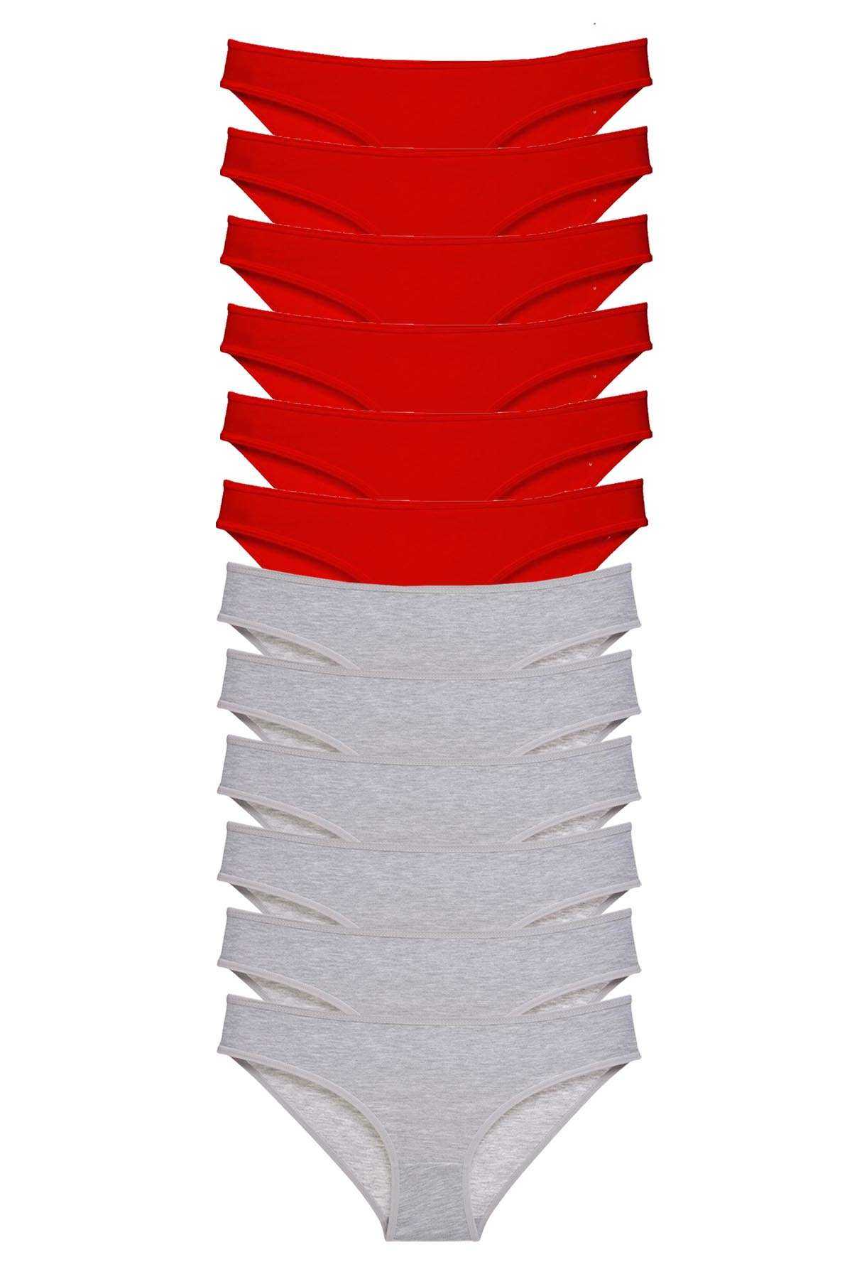 12 adet Eko Set Likralı Kadın Slip Külot Kırmızı Gri resmi