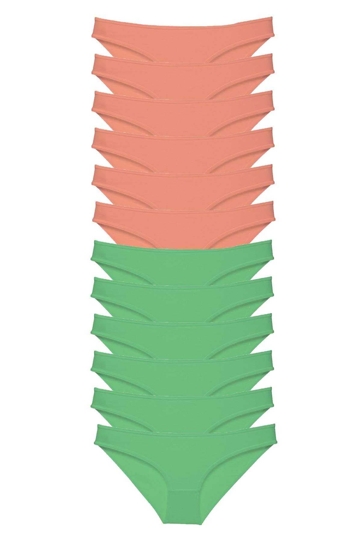 12 adet Eko Set Likralı Kadın Slip Külot Pudra Yeşil resmi