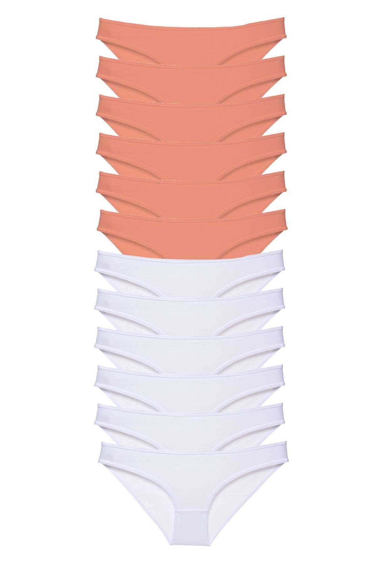 12 adet Eko Set Likralı Kadın Slip Külot Pudra Beyaz resmi