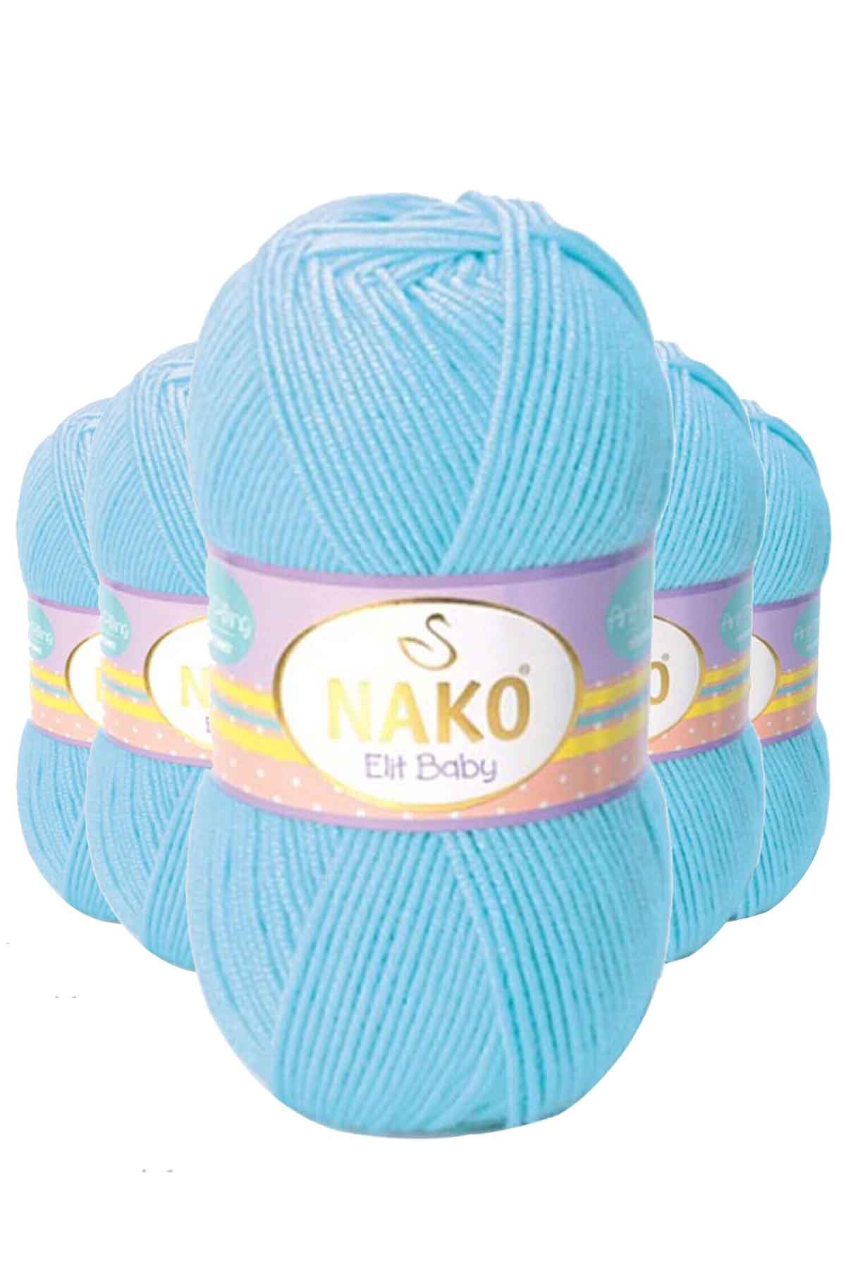 5 Adet Elite Baby El Örgü İpi Tüylenmeyen Bebek Yünü Gök Mavisi 6723 resmi