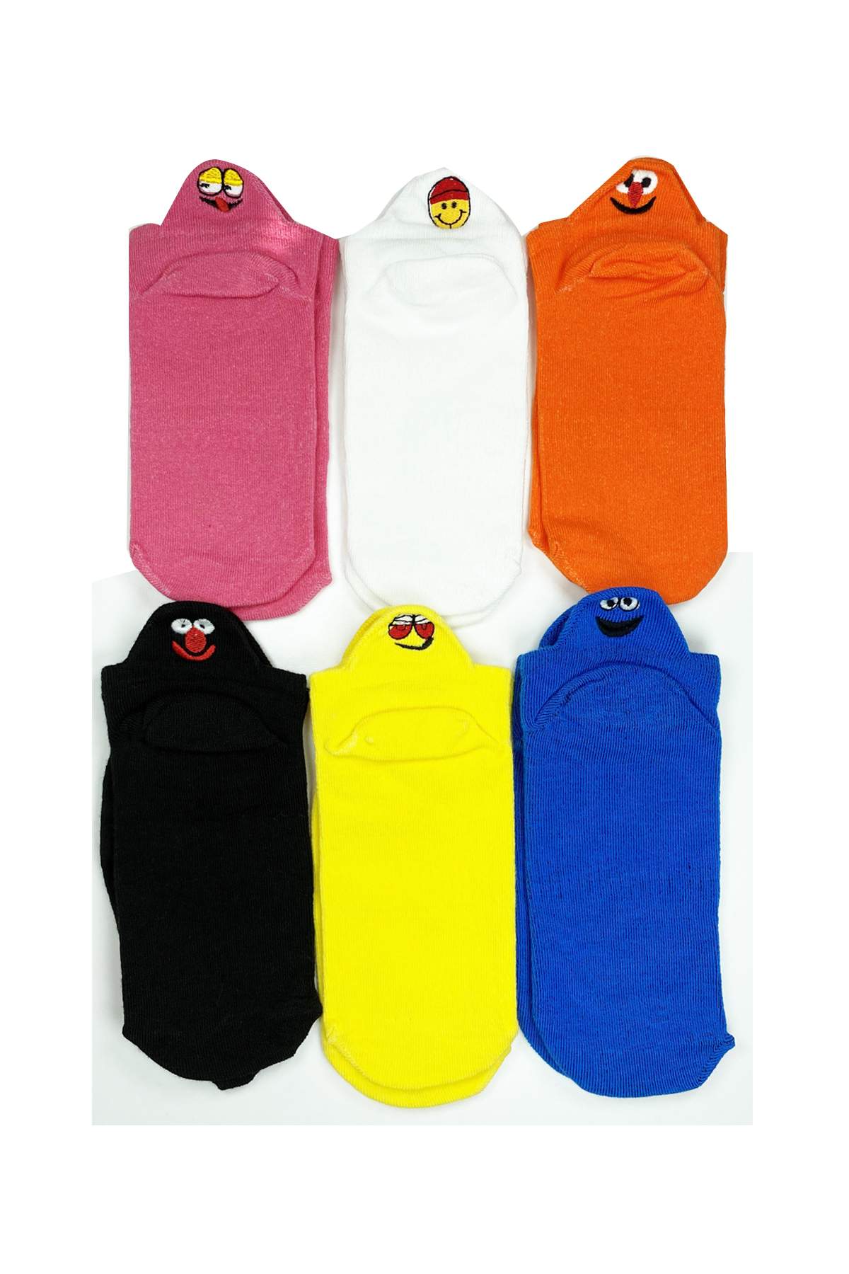 6 Çift Emoji Desen Nakış Baskılı Kadın Pamuklu Bilek Çorap resmi