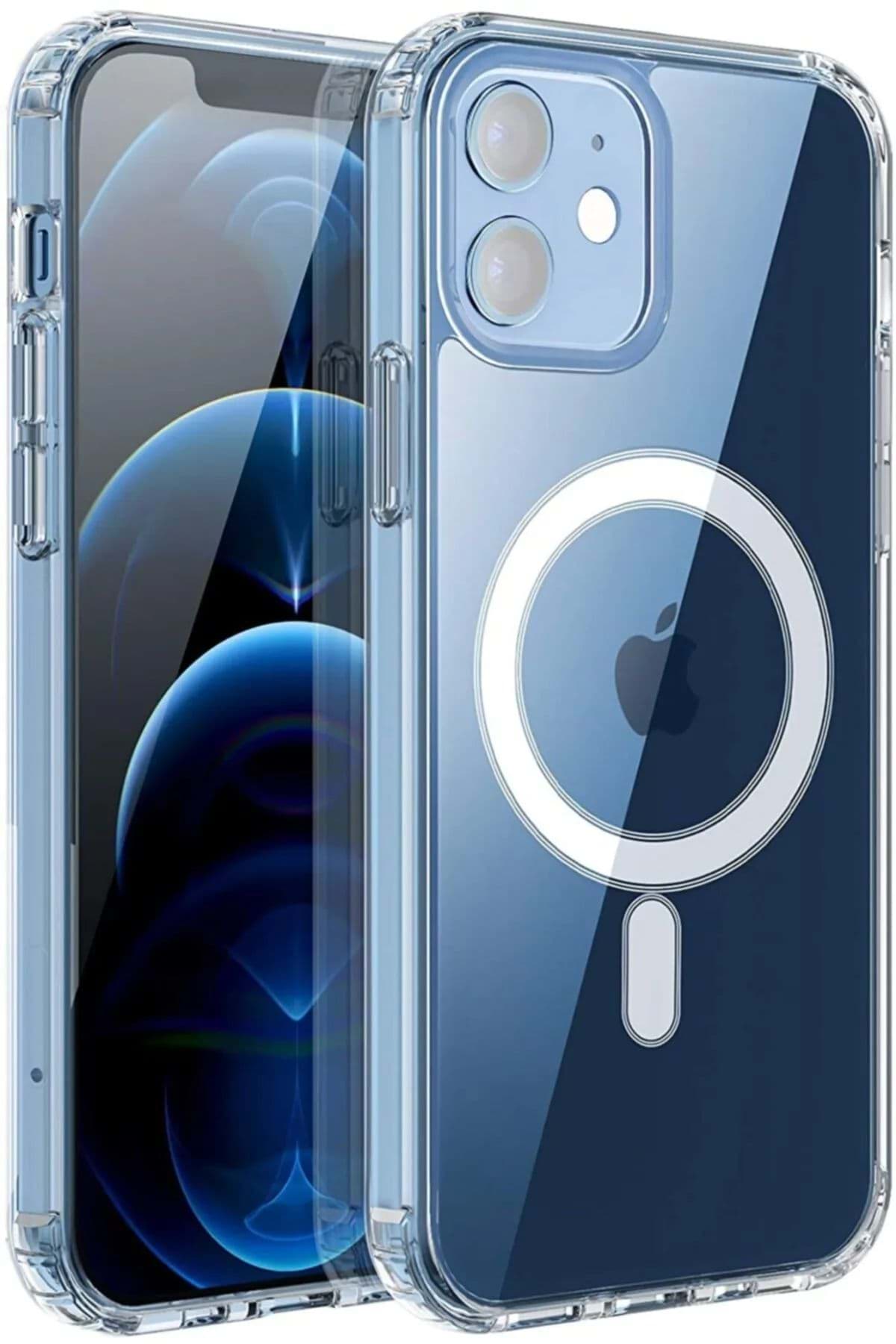 Iphone 12 Kılıf Kamera Lens Korumalı Magsafe Destekli Şeffaf Darbe Emici Sert Kapak resmi