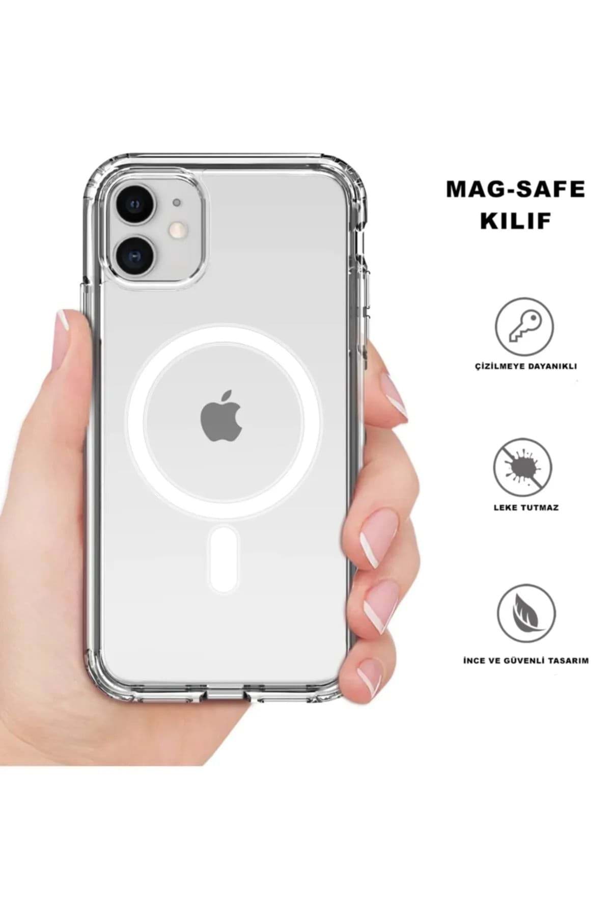 Iphone 12 Pro Kılıf Kamera Lens Korumalı Magsafe Destekli Şeffaf Darbe Emici Sert Kapak resmi