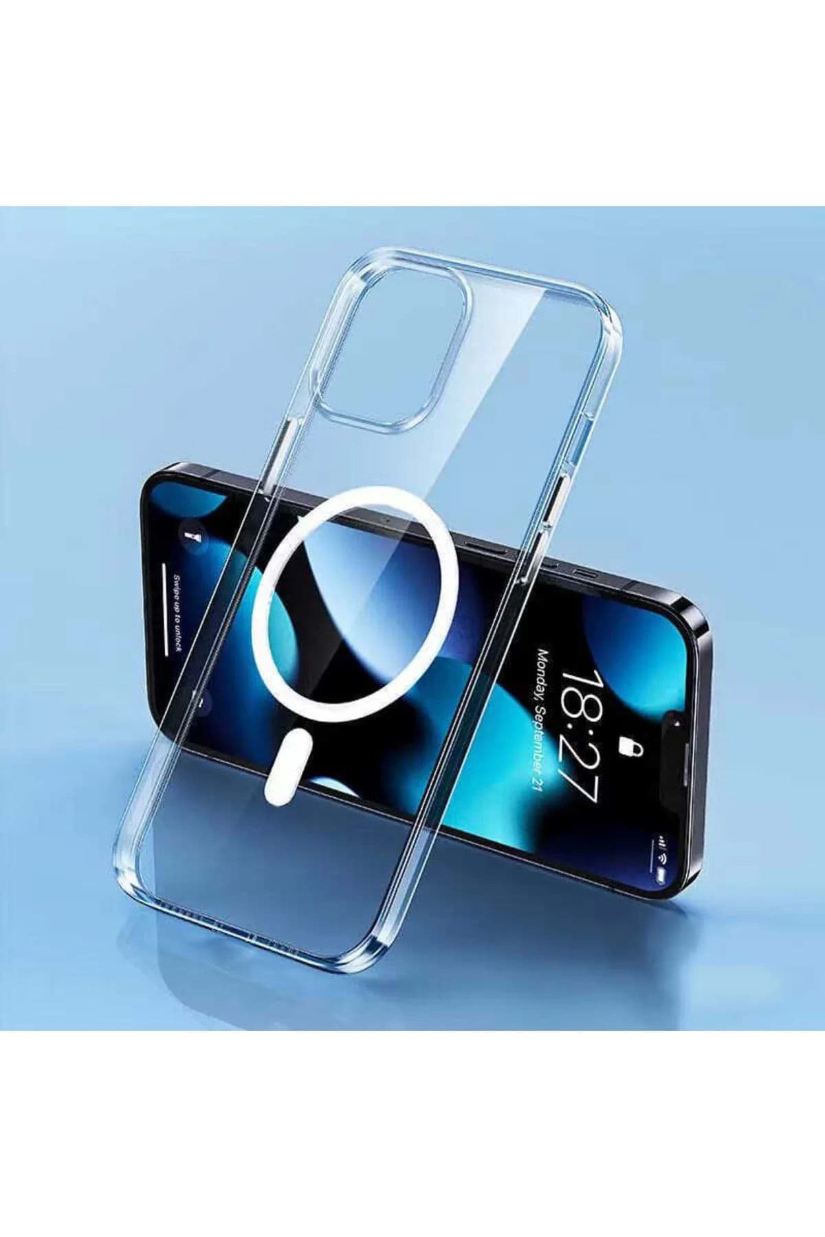 Iphone 14 Pro Kılıf Kamera Lens Korumalı Magsafe Destekli Şeffaf Darbe Emici Sert Kapak resmi