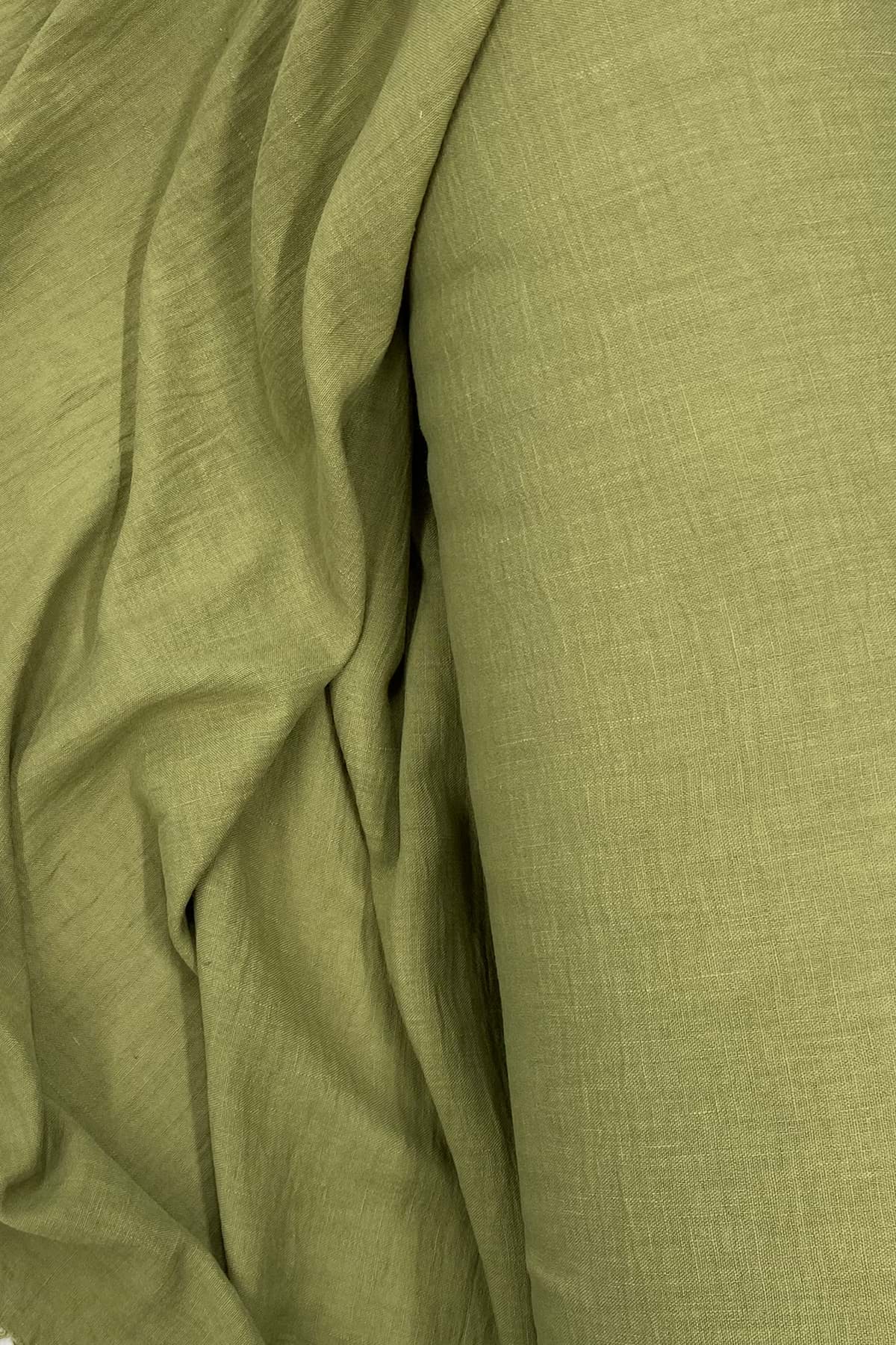 Keten Kumaş - Organik Kumaş - Perde Kumaşı - Ince Keten - Kıyafet Için Kumaş Örtü Haki Yeşil 82 resmi