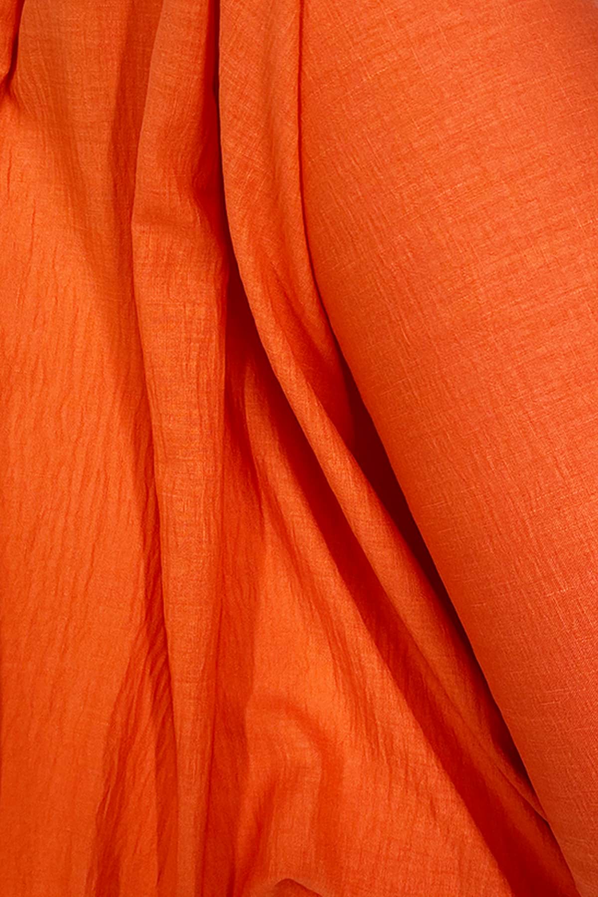 Keten Kumaş - Organik Kumaş - Perde Kumaşı - Ince Keten - Kıyafet Için Kumaş Örtü Turuncu 7 resmi