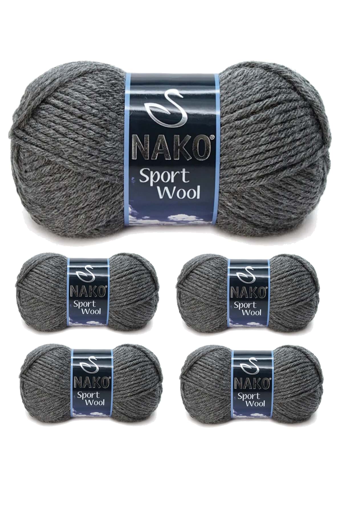 5 Adet Sport Wool Atkı Bere Ceket Yelek Örgü İpi Yünü No: 193 Koyu Gri Melanj resmi