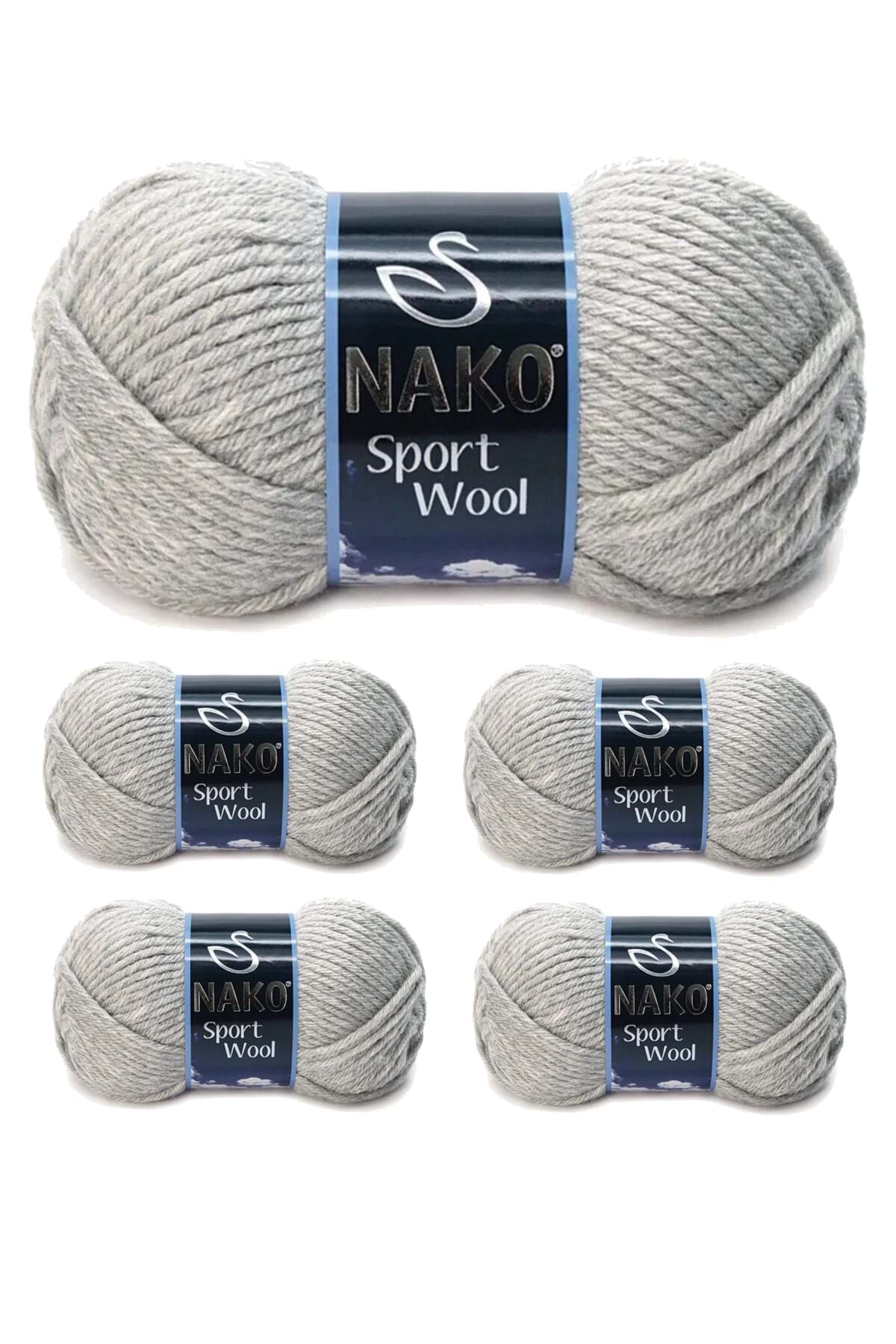 5 Adet Sport Wool Atkı Bere Ceket Yelek Örgü İpi Yünü No: 195 Açık Gri Melanj resmi