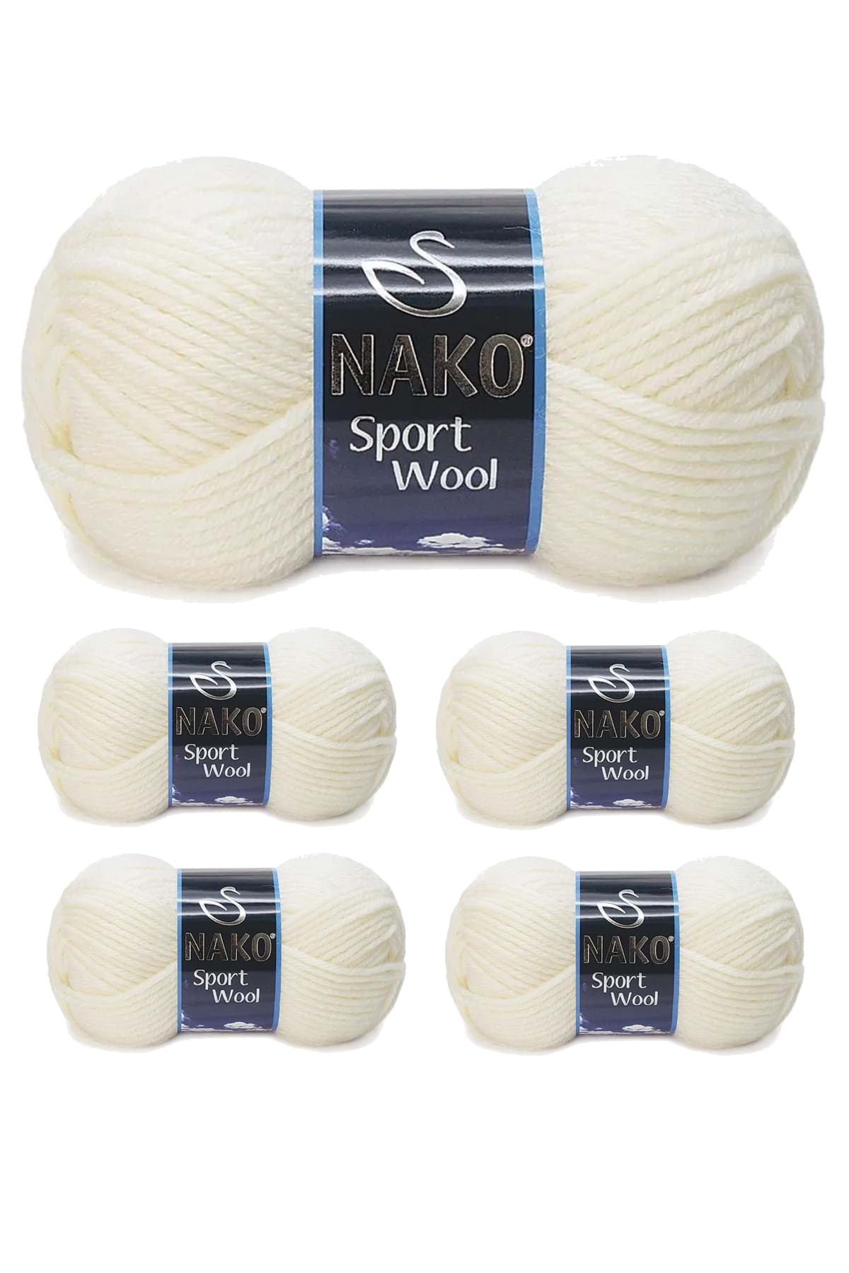 5 Adet Sport Wool Atkı Bere Ceket Yelek Örgü İpi Yünü No: 300 Ekru resmi