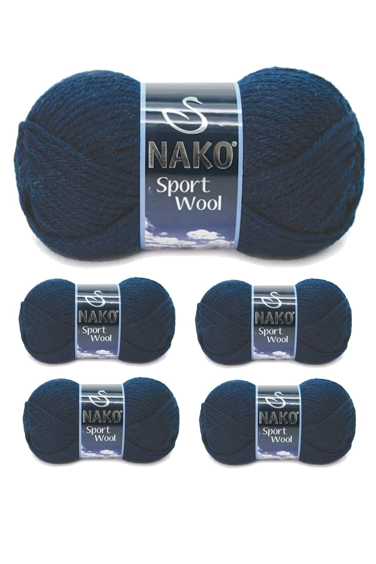 5 Adet Sport Wool Atkı Bere Ceket Yelek Örgü İpi Yünü No: 3088 Lacivert resmi