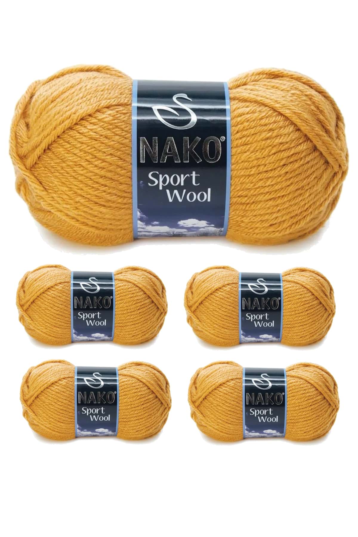 5 Adet Sport Wool Atkı Bere Ceket Yelek Örgü İpi Yünü No: 10129 Hardal resmi