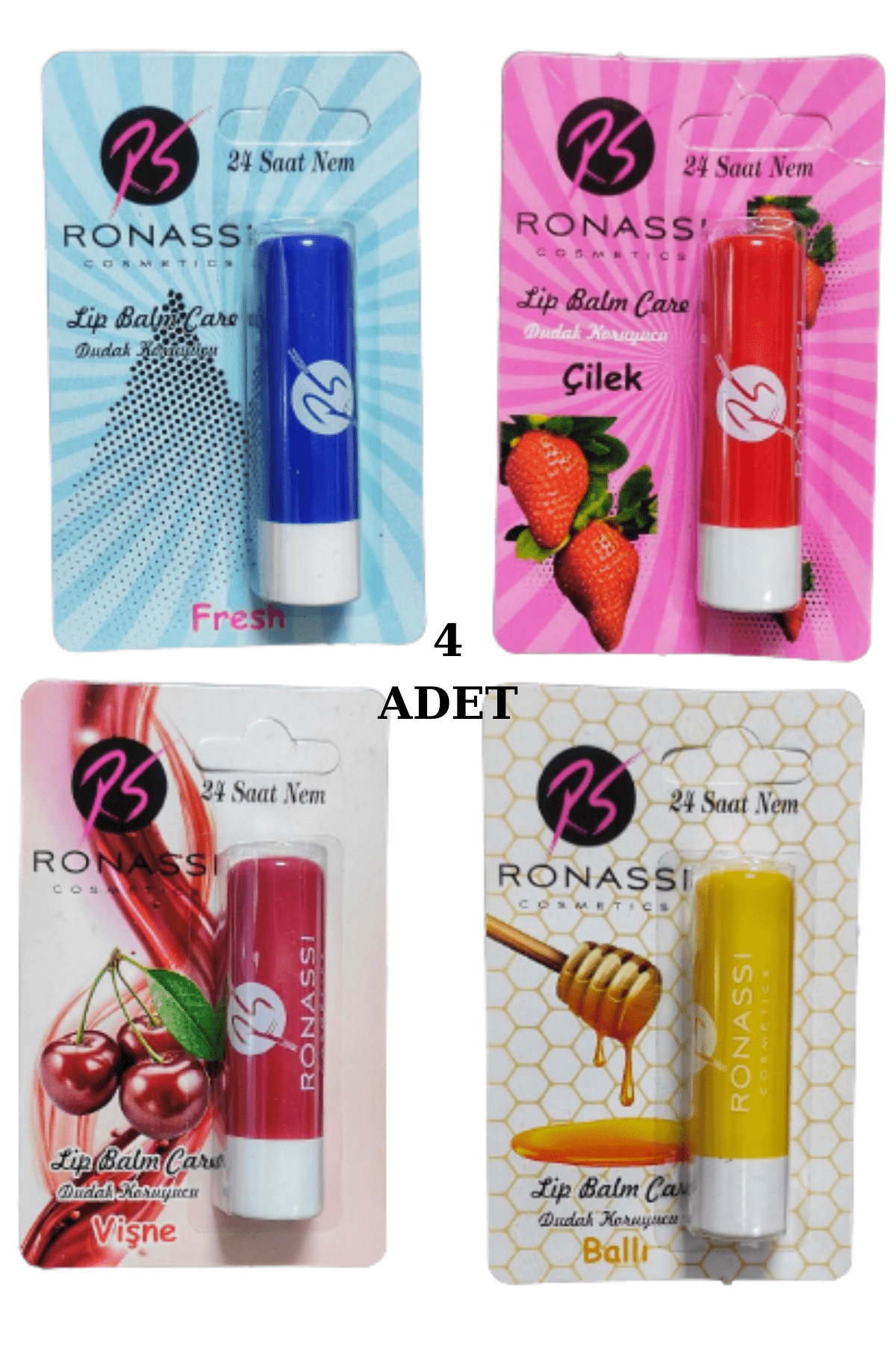 RS Ronassi Dudak Koruyucu ve Parlatıcısı Fresh Çilek Vişne ve Ballı 4 Lü Set resmi