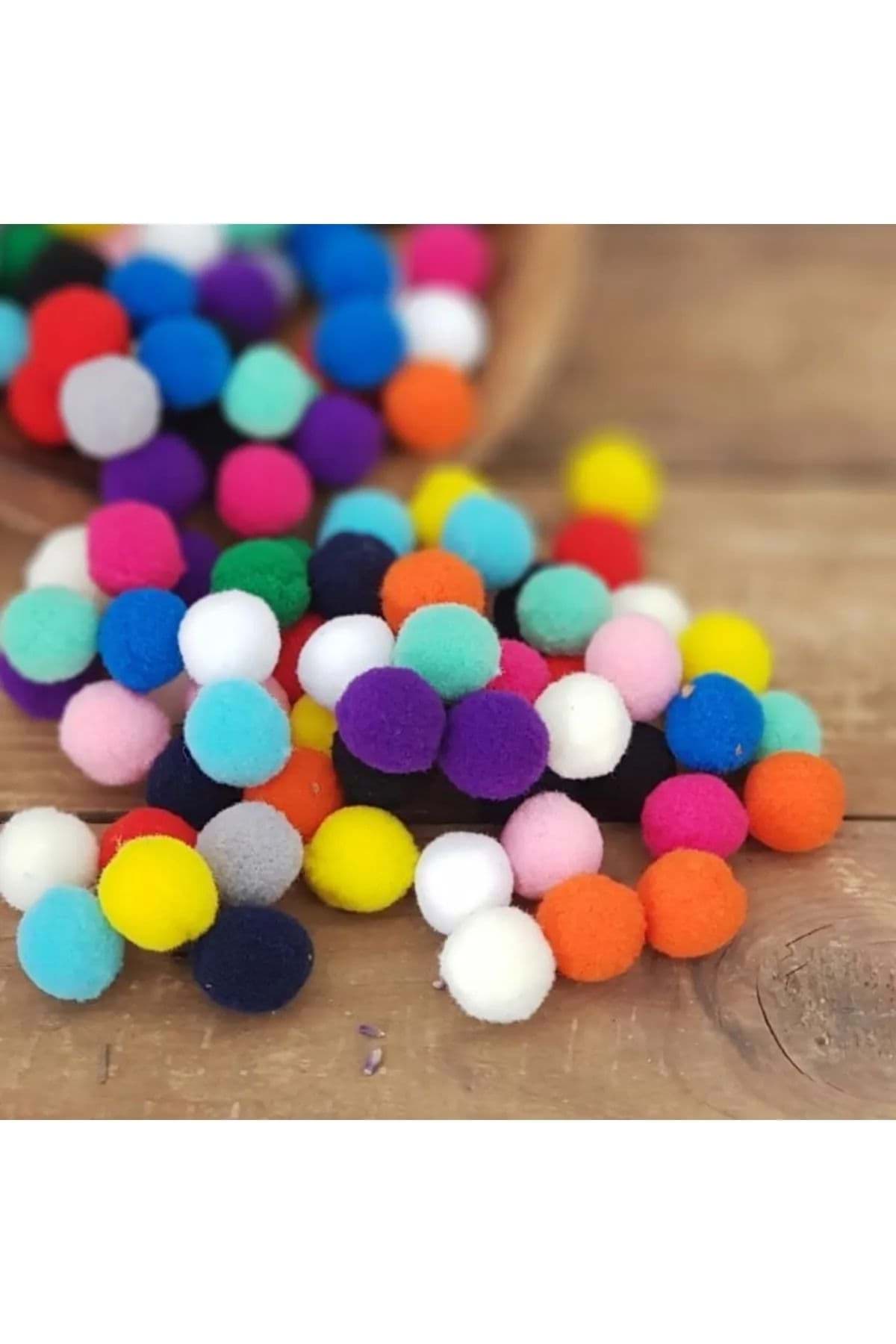 12mm Renkli Karışık Yumuşak Ponpon Peluş 200 Adet resmi