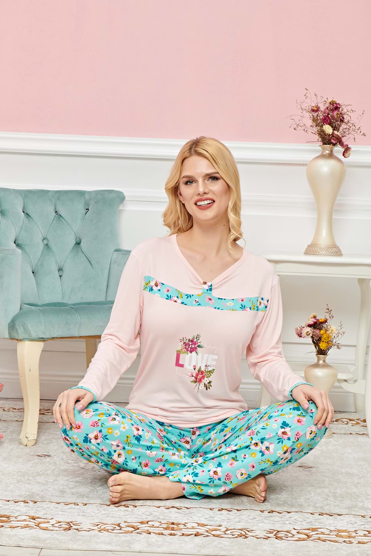 Bayan Uzun Kollu Pijama Takımı Model no 7593 resmi