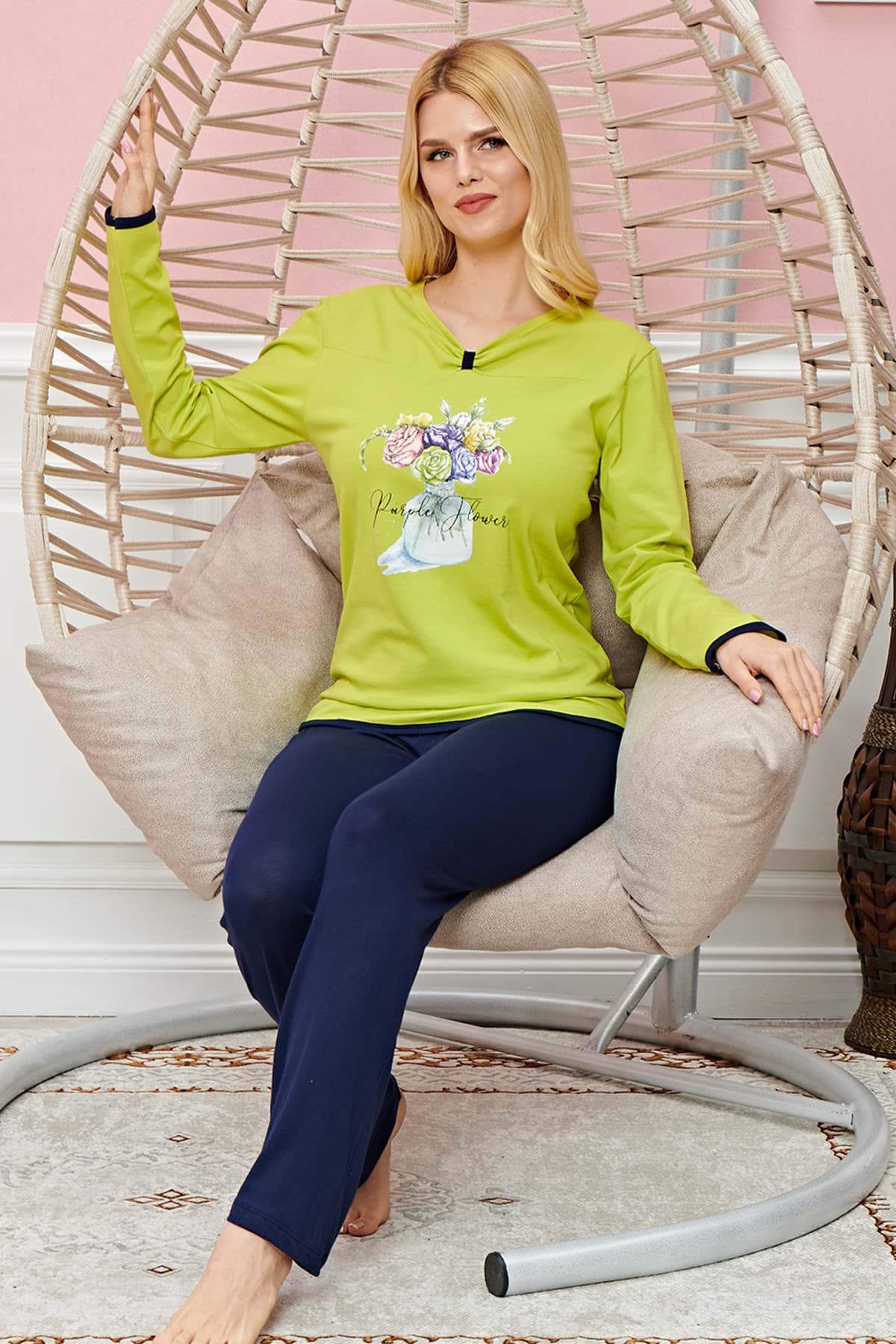 Bayan Uzun Kollu Pijama Takımı Model no 7573 resmi