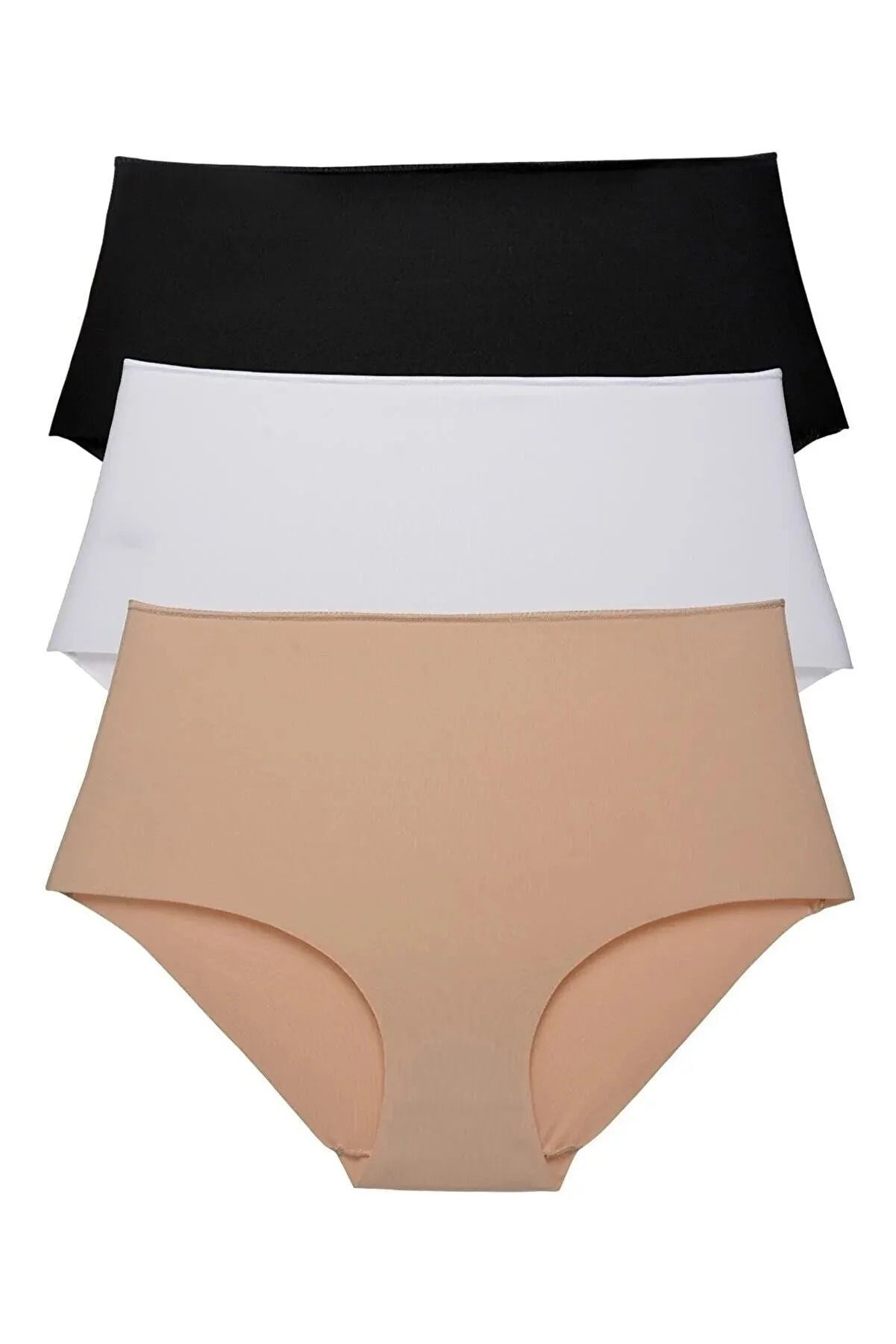 Lazer Kesim Toparlayıcı Dikişsiz Beli Lastikli Bato Külot Yüksek Bel 3 Adet resmi