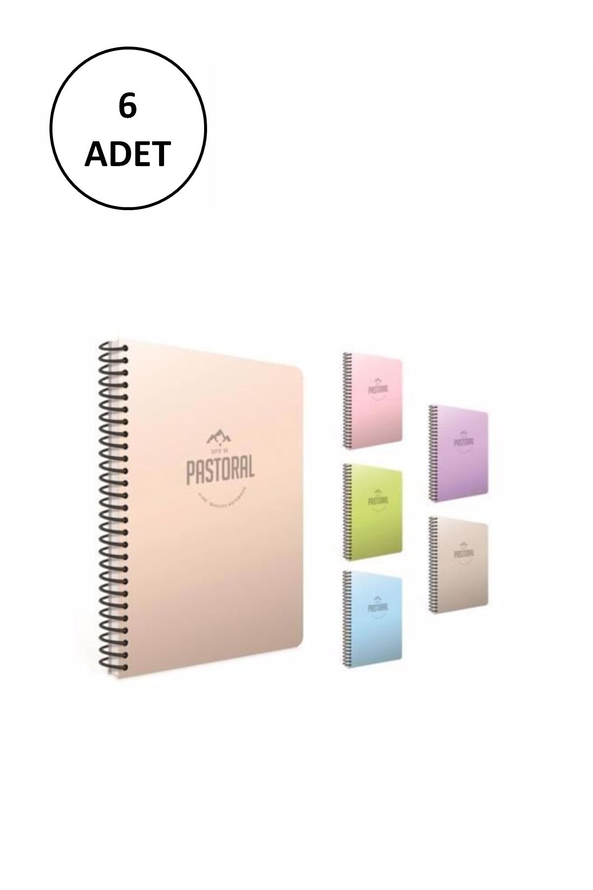 A4 Spiralli Defter Pastoral Plastik Kapak Kareli 120 Yaprak 3-3248000-2011 Asorti 6 Adet resmi